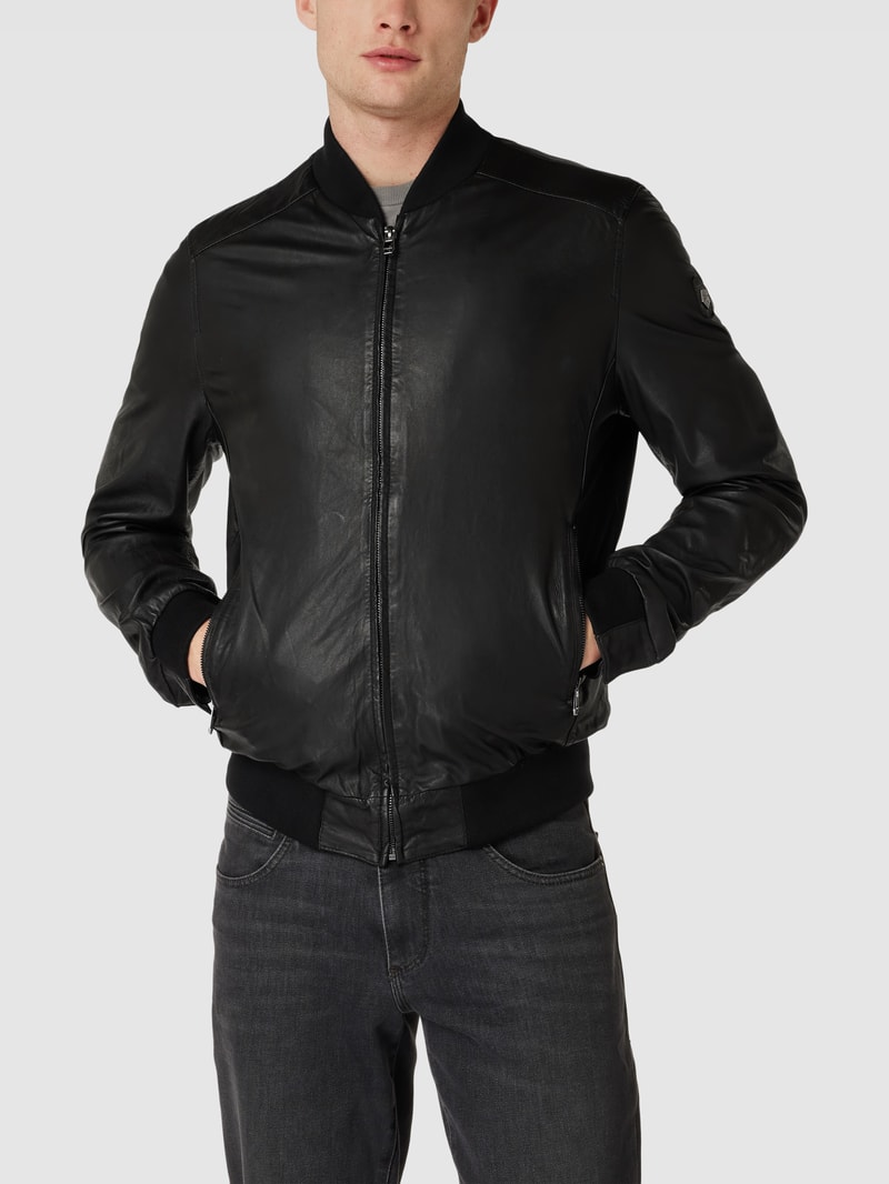 Lederjacke mit Stehkragen Modell 'Bernado' in schwarz