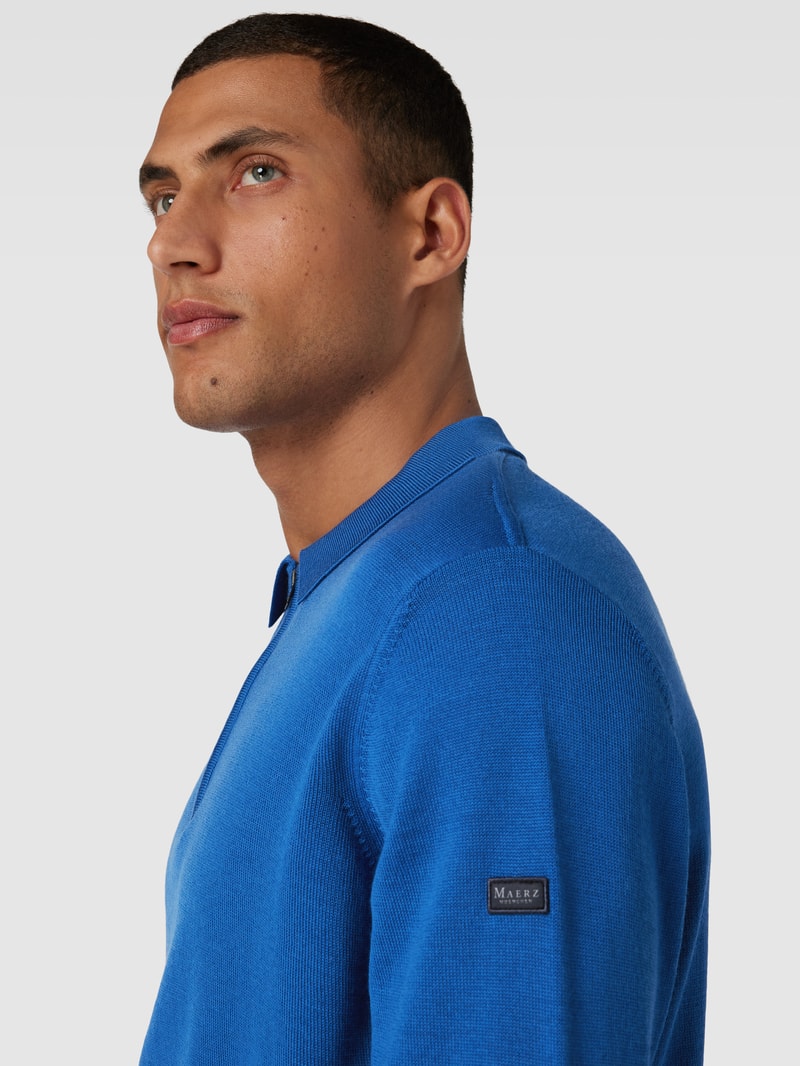 Strickpullover mit kurzem Reißverschluss Modell 'POLO ZIP' in royalblau