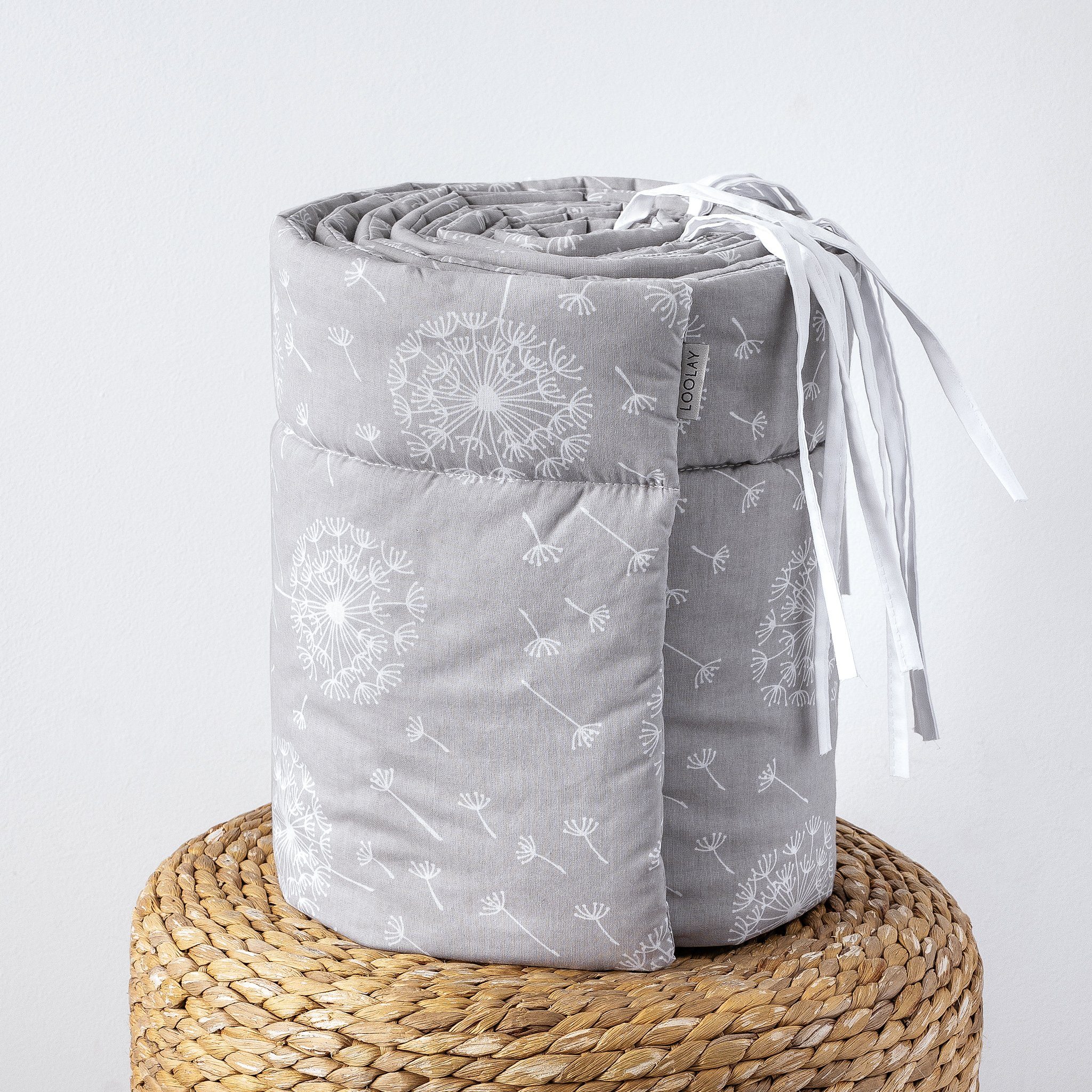 Loolay Bettnestchen GRAU WEIß Baumwolle BETTUMRANDUNG Babybett 420, 360, 210, 180 x 30cm, (Babynest Umrandung Kopfschutz Kantenschutz Baby, 100% Baumwolle Babybett Bettschutzgitter Umrandung), LOOLAY® - 100% Europäische Stoffe und Kleinserien-Nähen!