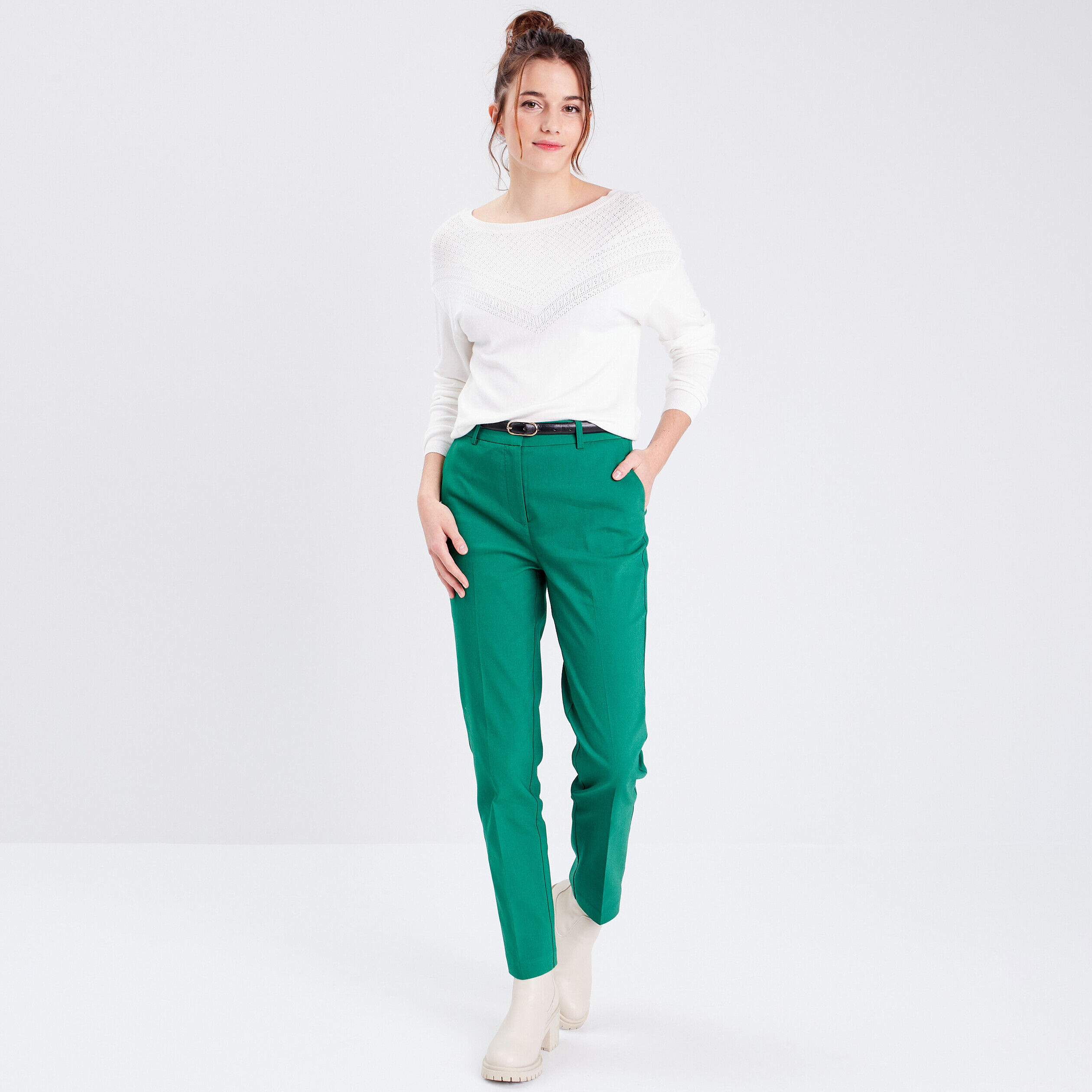 Pull ajouré avec col rond ecru femme | Cache Cache