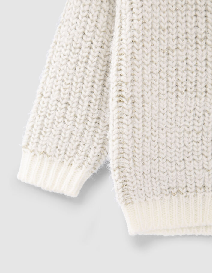 Cardigan écru tricot jacquard lurex doré bébé fille