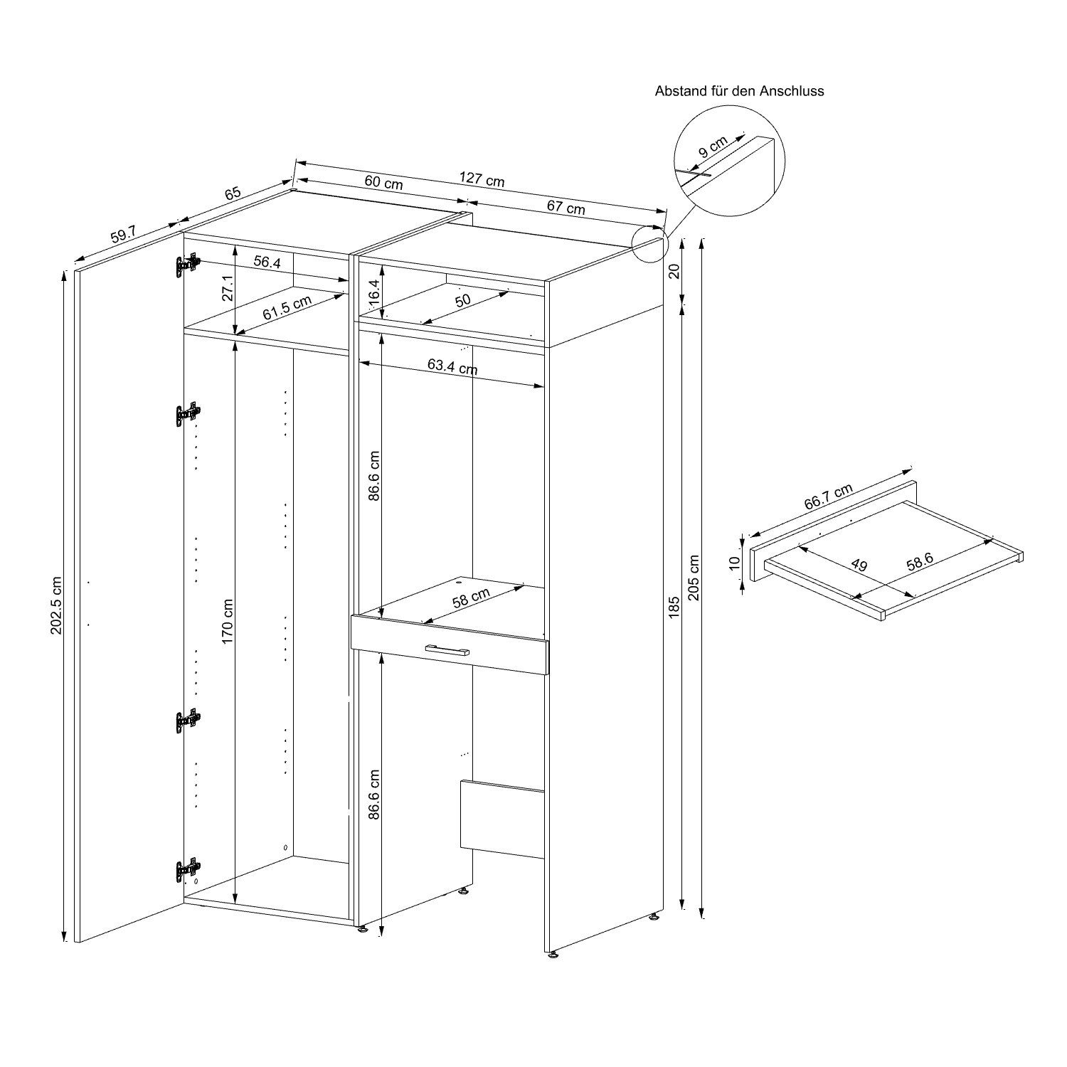 Roomart Waschmaschinenumbauschrank (Waschmaschinenschrank für Trockner und Waschmaschine Überbauschrank)