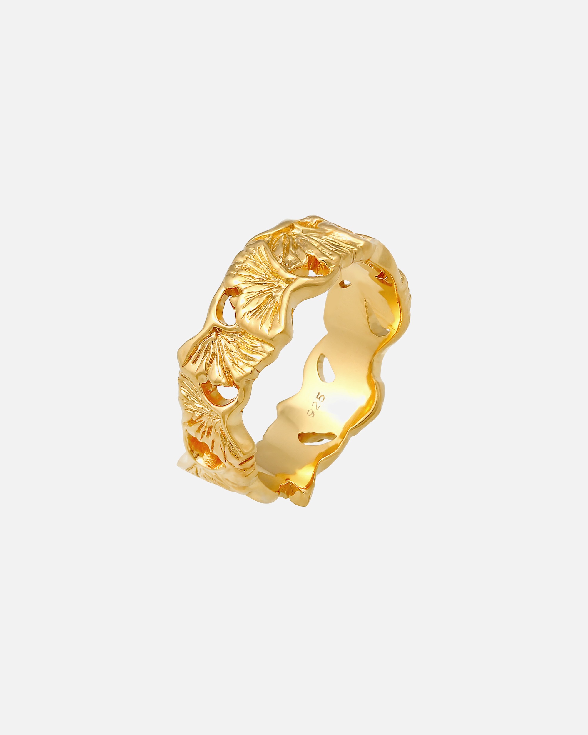 Anello estivo tropicale da donna Elli con foglia di ginkgo, in argento sterling 925 placcato oro.
