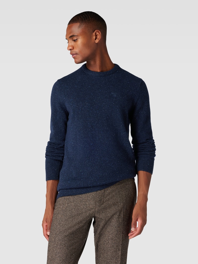 Strickpullover in Melange-Optik aus Woll-Mix mit Seiden-Anteil in marineblau