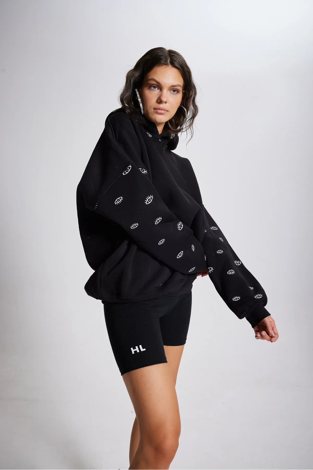 HOLLY LOLLY  Oversize-Kapuzen-Unisex-Augen-Sweatshirt Schwarz
