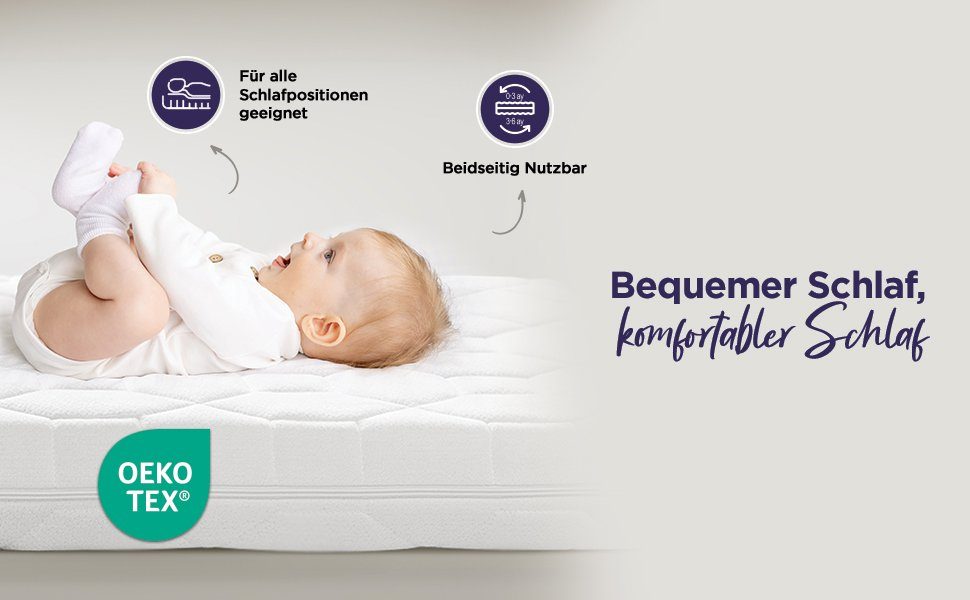 Babymatratze Babybett Kindermatratze Kaltschaummatratze für Baby (Wave Baby), gowoll, (Toddler Reisebett Matratzen Hochbett Babymatratze 70x140 70x160 60x120, kompatibel für Hausbett Ausziehbett und Kinderbett), ‎Antibakteriell, Doppelseitig