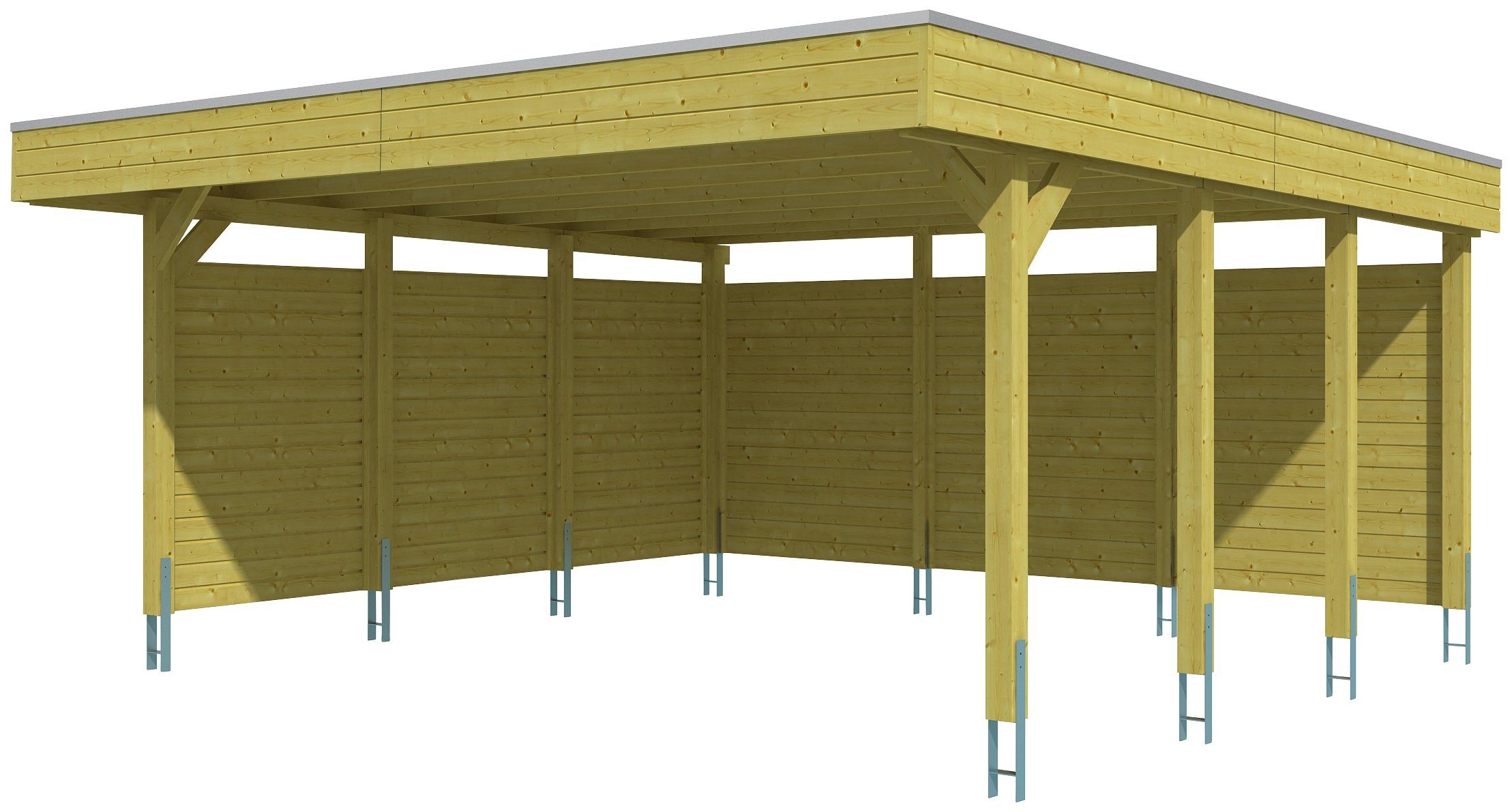 Skanholz Doppelcarport Friesland 3, BxT: 557x555 cm, 210 cm Einfahrtshöhe, (Set), mit Seiten- und Rückwänden