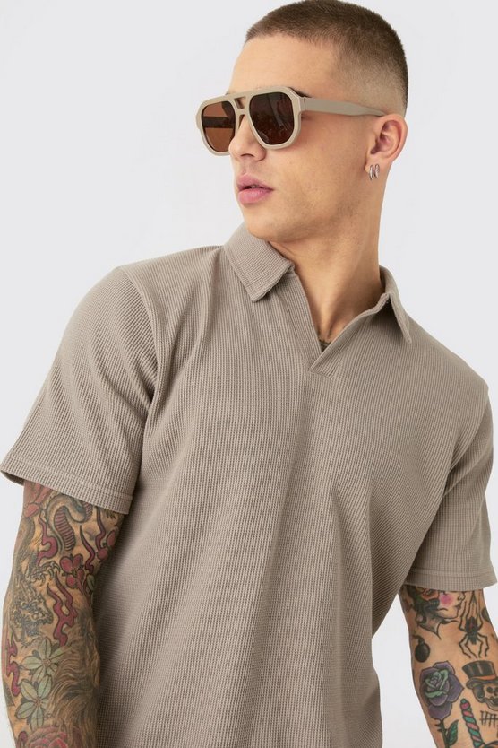 Slim-Fit Poloshirt und Shorts in Waffeloptik