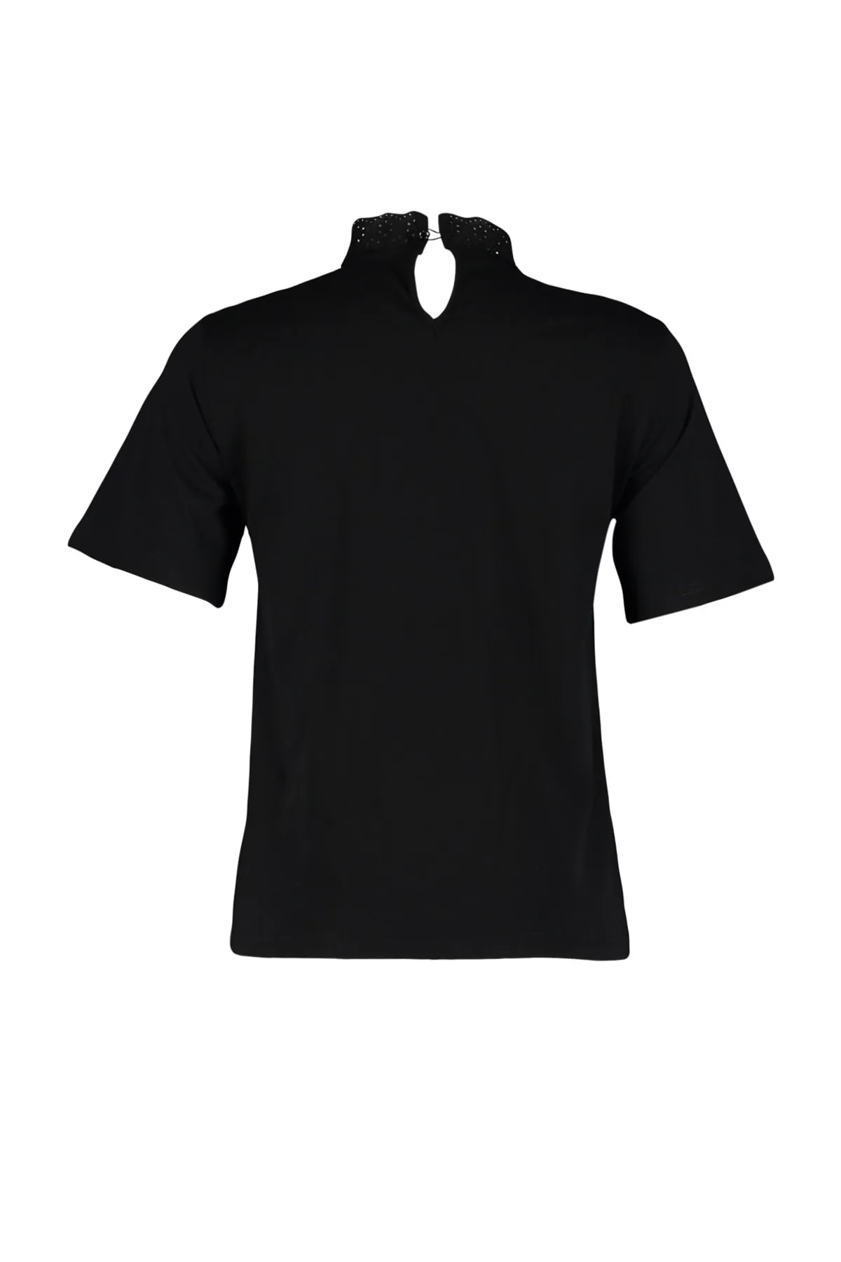 Trendyol Collection  Schwarze bestickte Strickbluse aus Baumwolle mit hohem Kragen und Grundmuster TWOSS23BZ00879