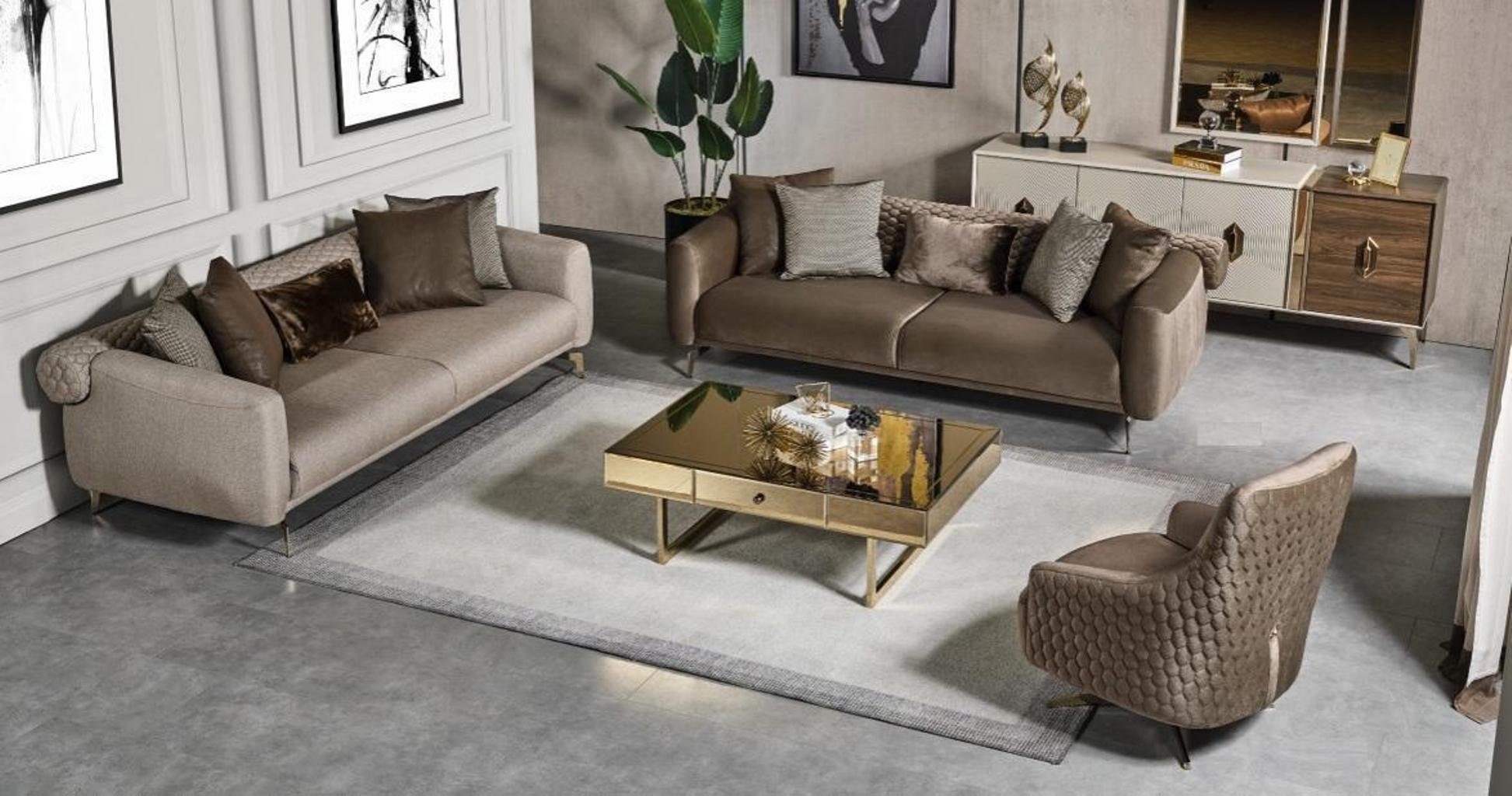 JVmoebel Wohnzimmer-Set Braun-graue Sofagarnitur 3+3 Sitzer + Sessel Designer Polstercouchen, (3-St., 2x Sofa, Sessel), Made in Europa
