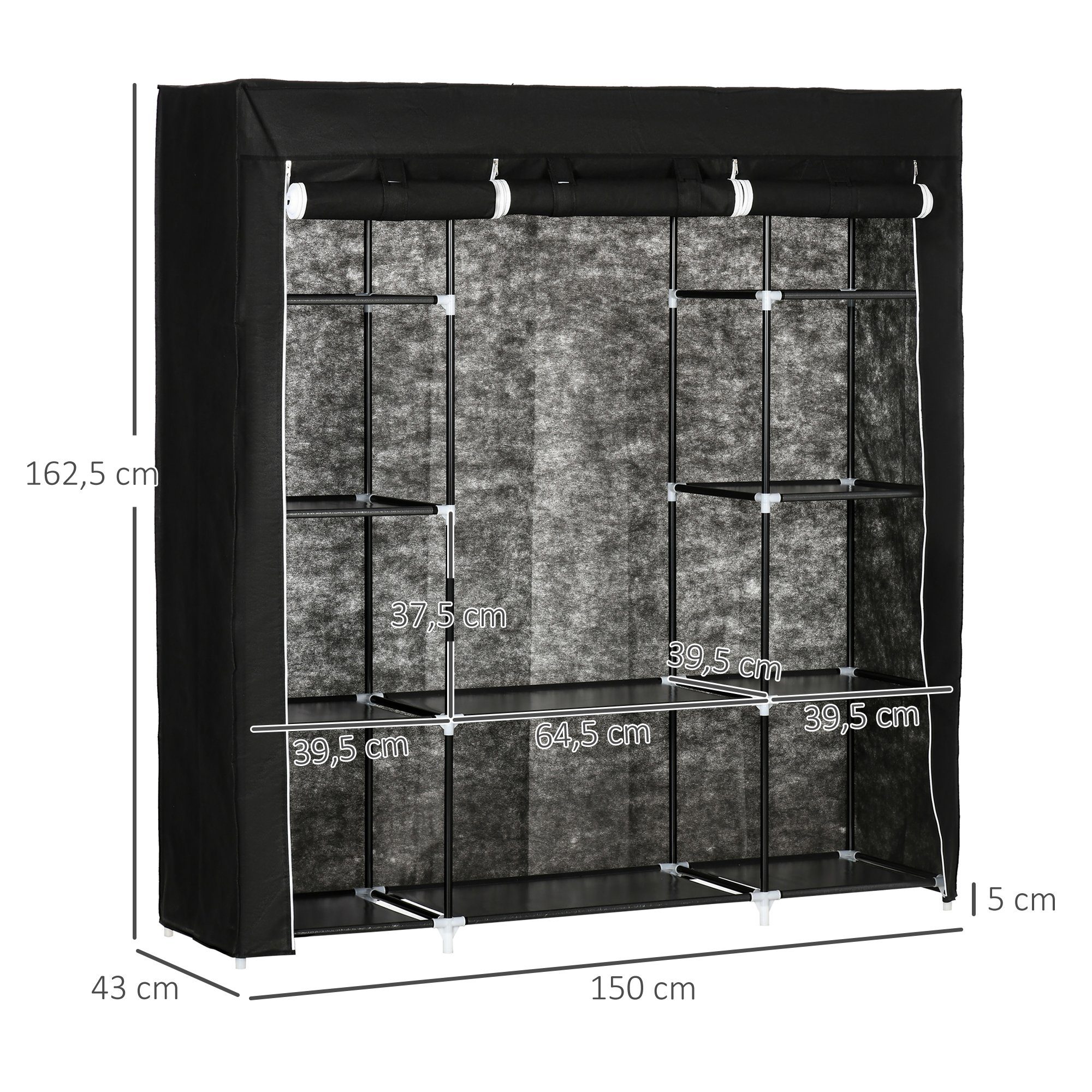 HOMCOM Stoffschrank Faltschrank, 1 Kleiderstange, 9 Regale (Set, 1-St., 1 Stoffschrank) Breite 150 cm