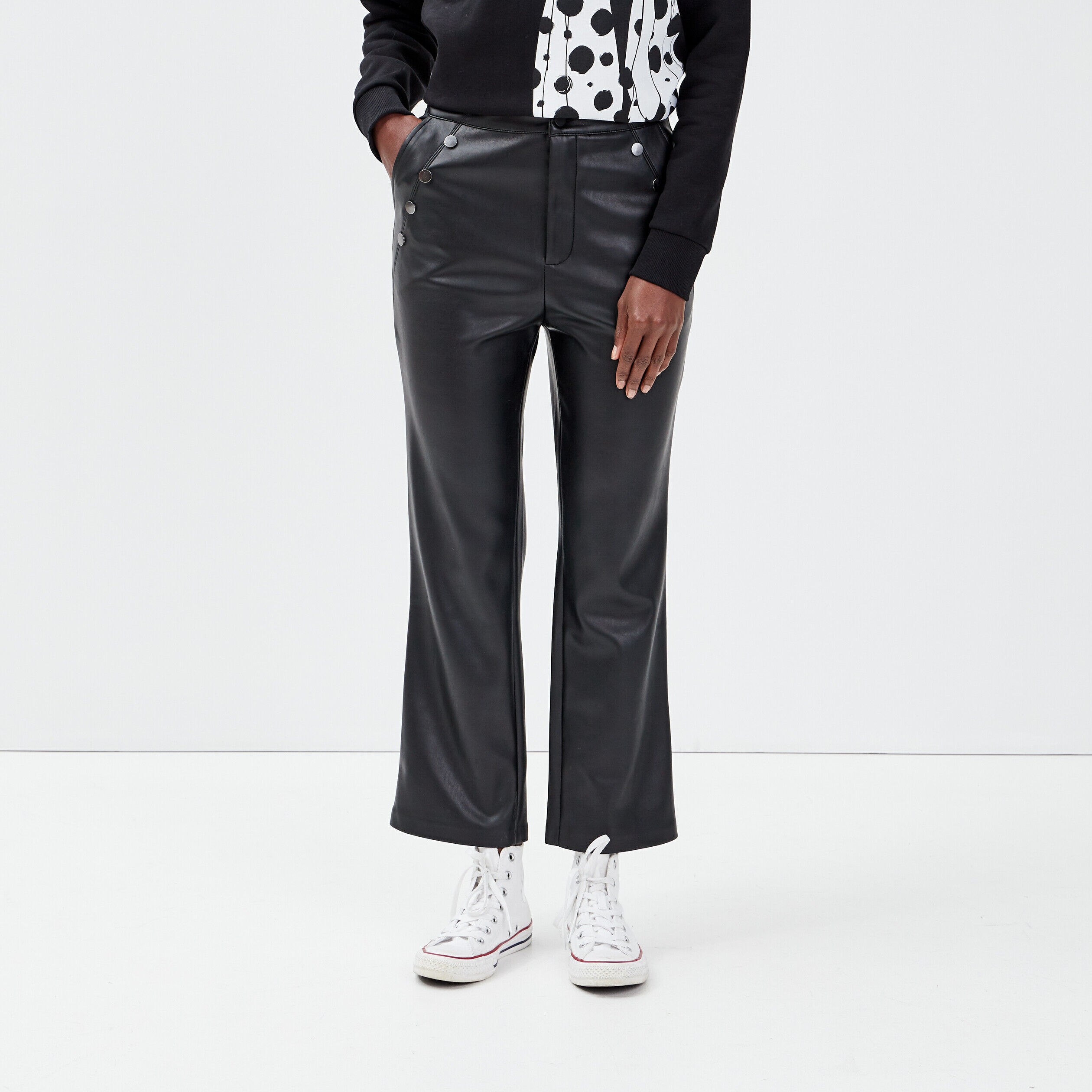 Pantalon regular avec boutons noir femme | Cache Cache