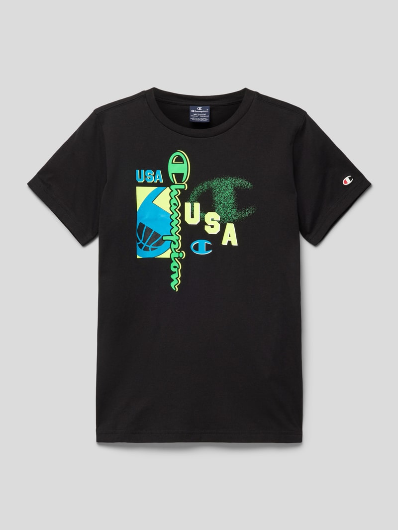 T-Shirt mit Label-Print in schwarz