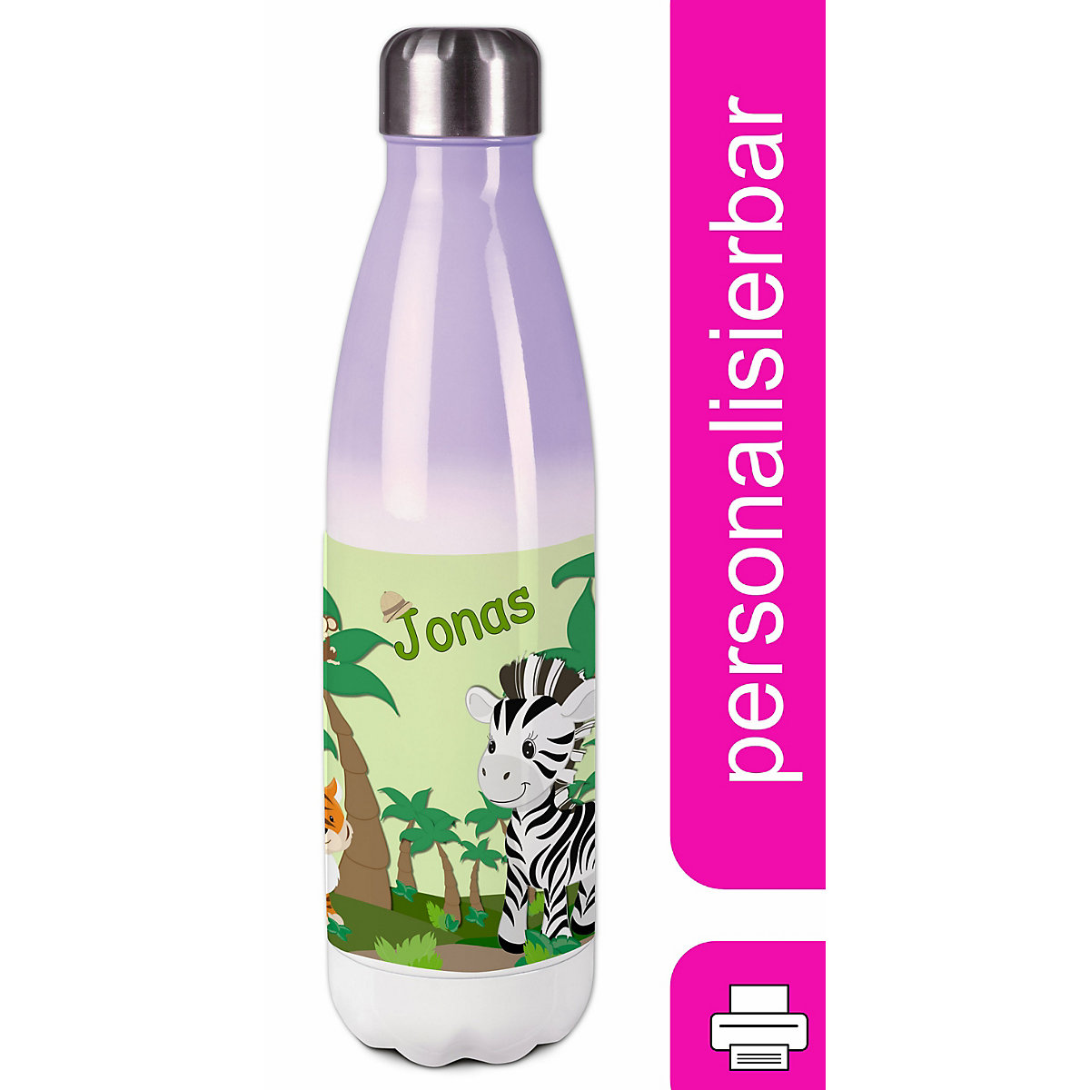 Edelstahl Kinder Thermoflasche / Trinkflasche bunt Safari-Zebra Spülmaschinenfest, Auslaufsicher, Bruchfest, Doppelwandig, Für Heißgetränke geeignet, Mit Deckel, Isoliert