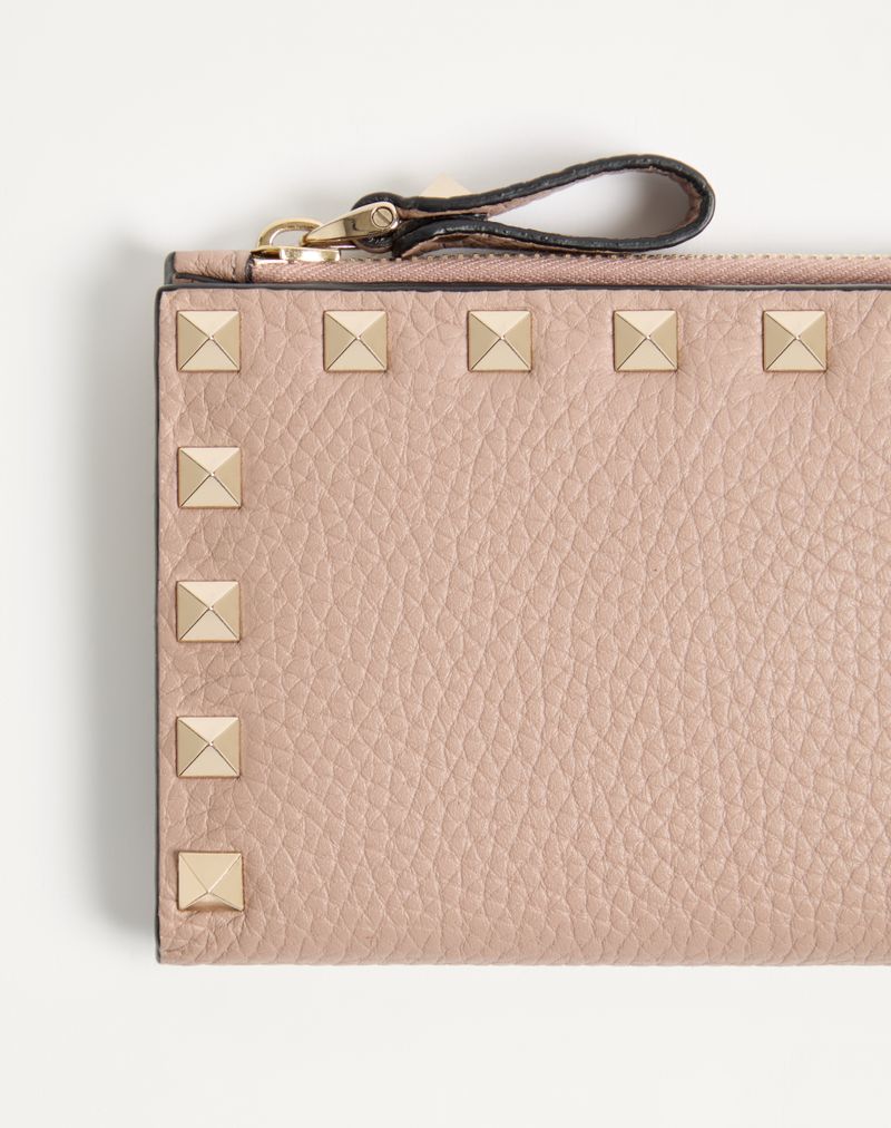 Rockstud kortholder med lynlås i kornet kalveskind