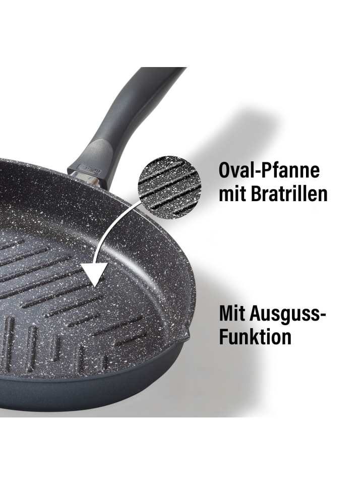 Stoneline Fisch- und Schnitzelpfanne Oval 35x24 cm | mit Deckel in Grau günstig kaufen 35 x 24 cm