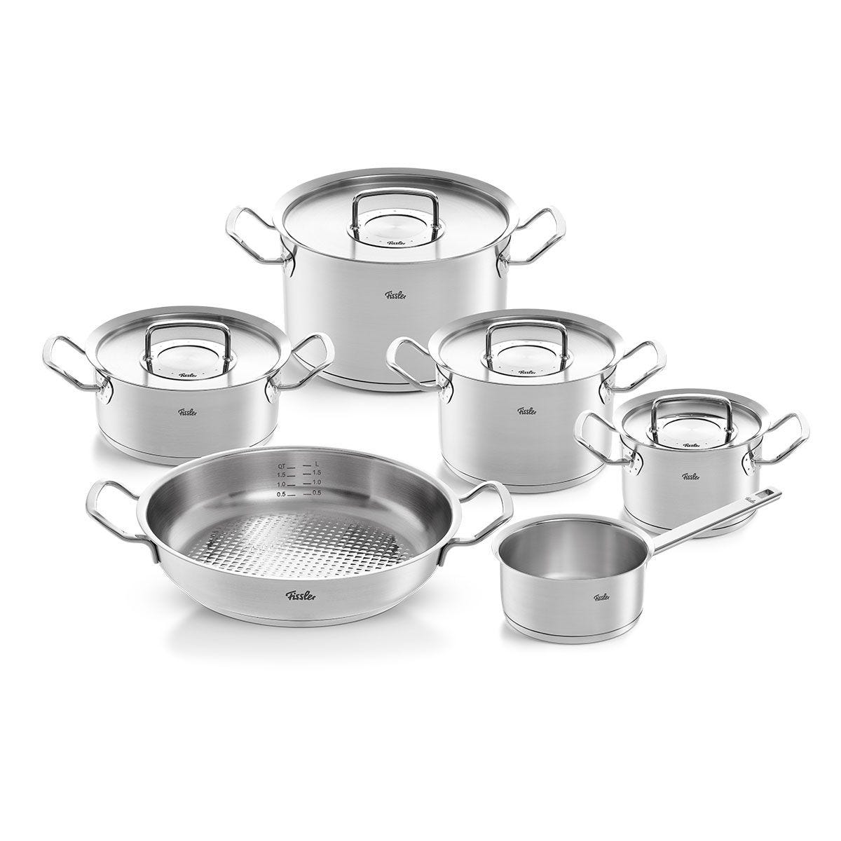 Original-Profi Collection® 5-teiliges Set aus Kochtöpfen, Bratentopf, Stielkasserolle + Gratis Servierpfanne