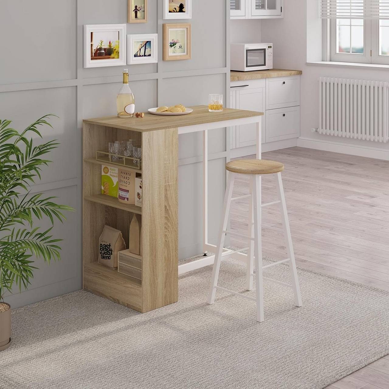 Woltu Bartisch (1-St), mit 3 Regalfächern, aus Holzwerkstoff 91x49x91 cm
