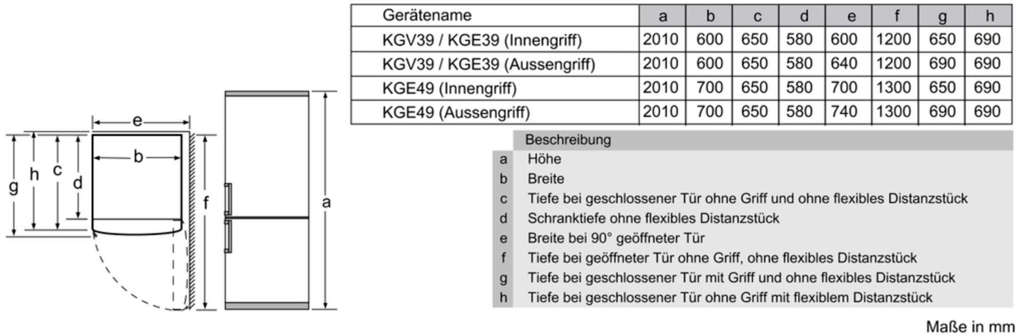 BOSCH Kühl-/Gefrierkombination Serie 6 KGE39ALCA, 201 cm hoch, 60 cm breit