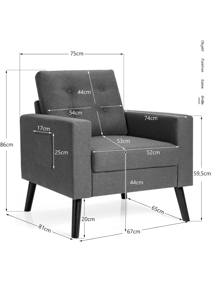 COSTWAY Relaxsessel mit 2 Taschen 81x67x86cm in Grau günstig kaufen onesize