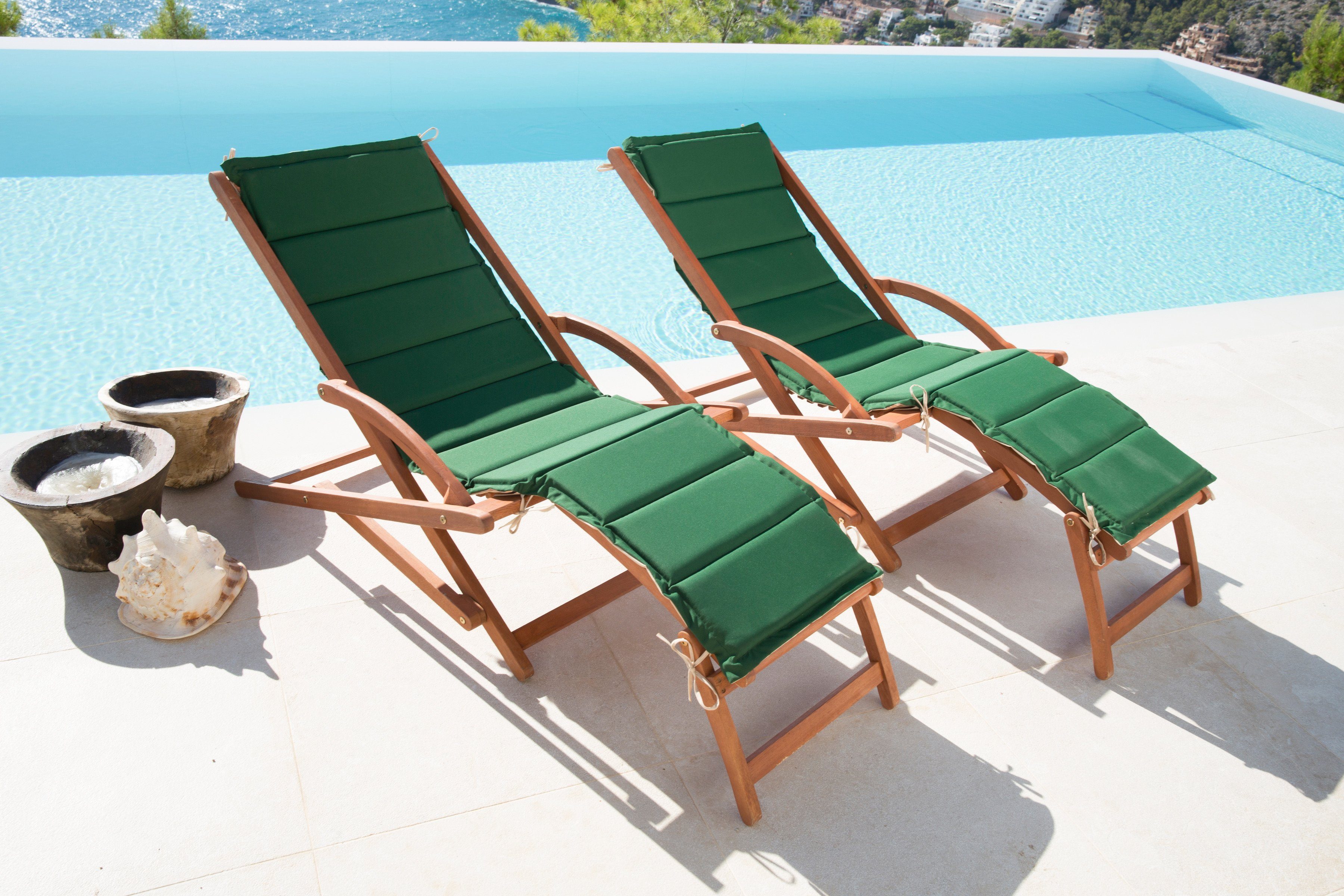 MERXX Gartenliege Copa Cabana, Set, 2er, Eukalyptus, braun, inkl. Auflage