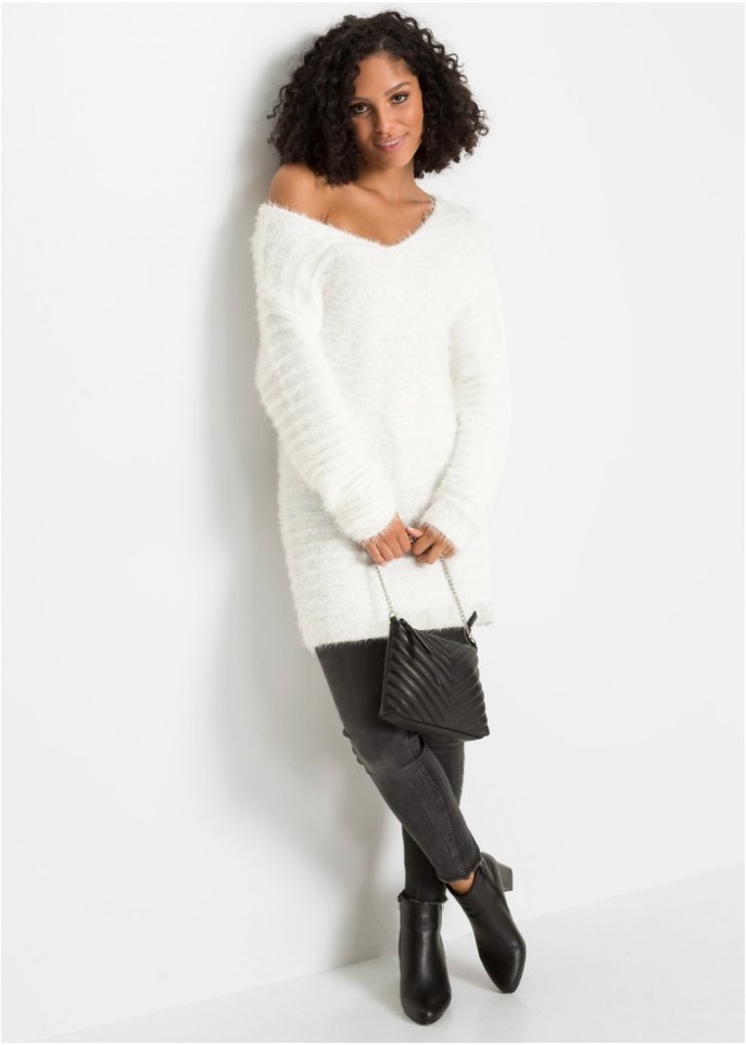 Flauschiger Long-Pullover