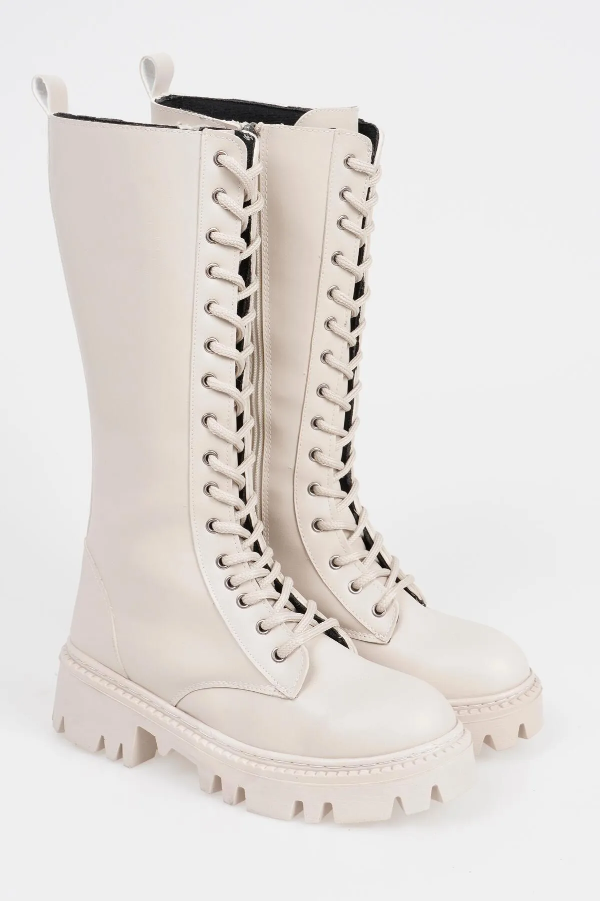 CZ London  Knielange Schnürstiefel für Damen mit dicker Zehensohle
