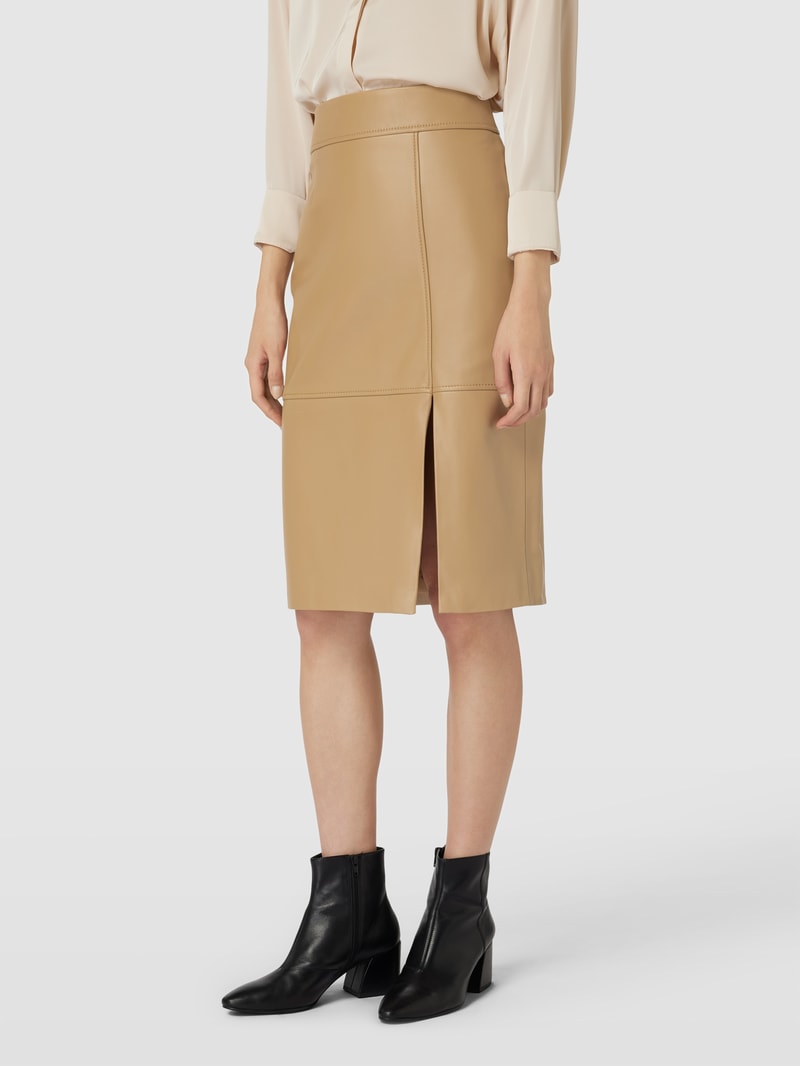 Bleistiftrock aus Lammleder mit Reißverschluss Modell 'Setora' in beige