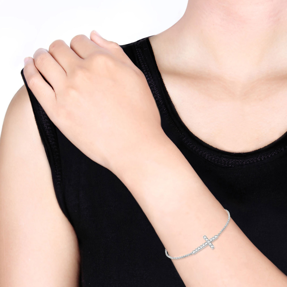 Elli Elli Bracelet Femmes Symbole Croix Classique avec Cristaux en Argent Sterling 925 Bracelet