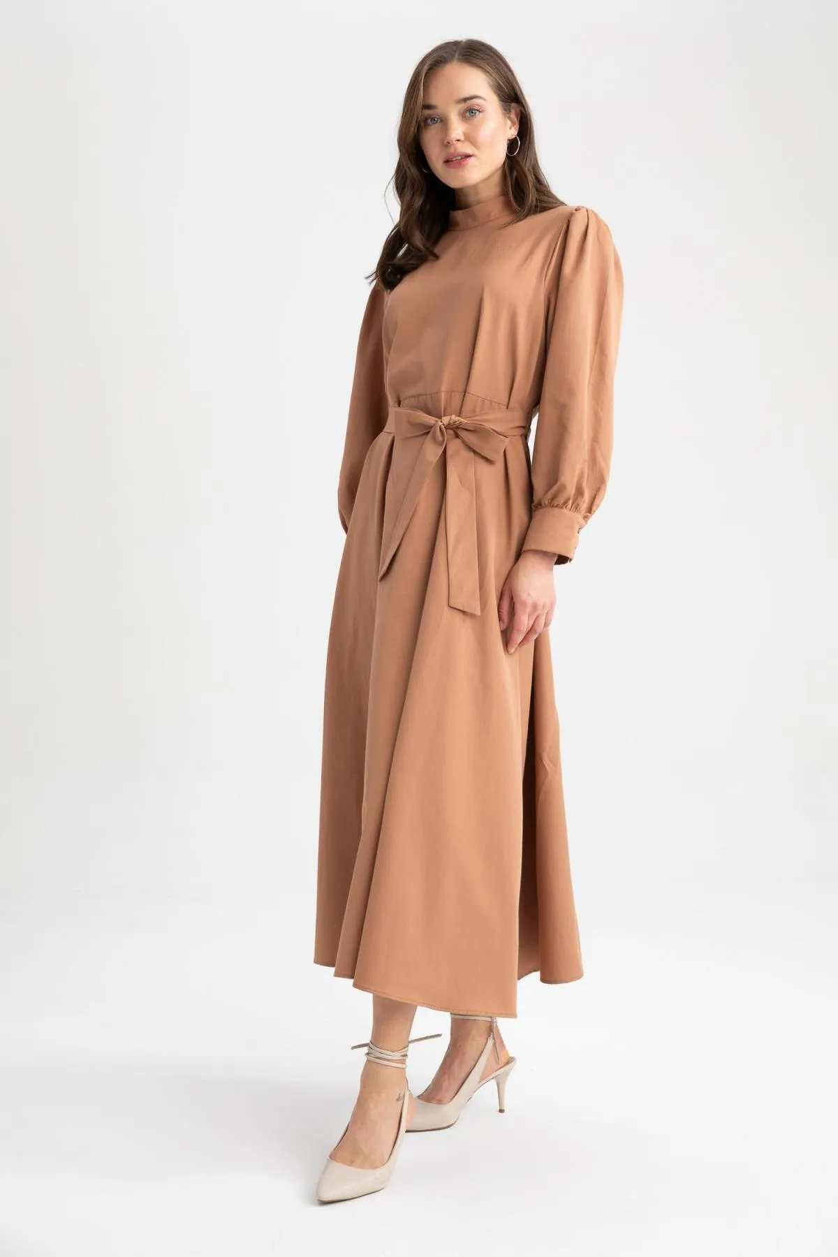 DeFacto  Langärmliges Kleid aus Popeline in A-Linie mit halbem Rollkragen