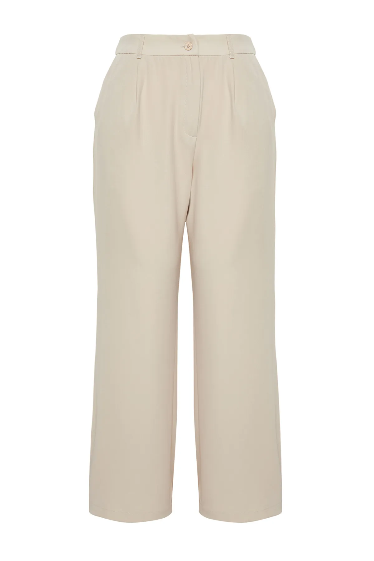 Trendyol Curve  Steinfarbene, plissierte Webhose mit hoher Taille und weitem Bein. Breites Bein. TBBSS24AR00019