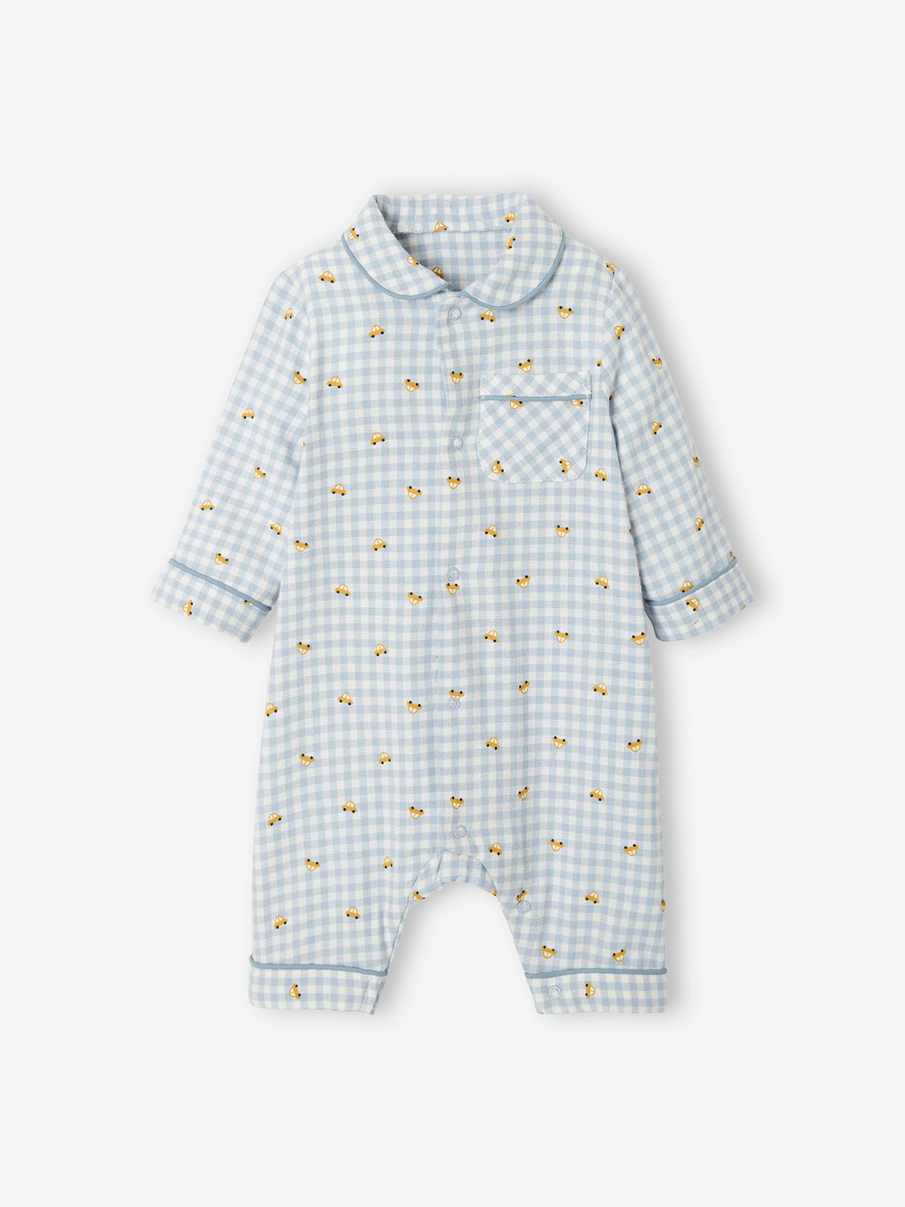Vertbaudet Einteiliger Baby Schlafanzug, Flanell  Oeko-Tex - wollweiß kariert