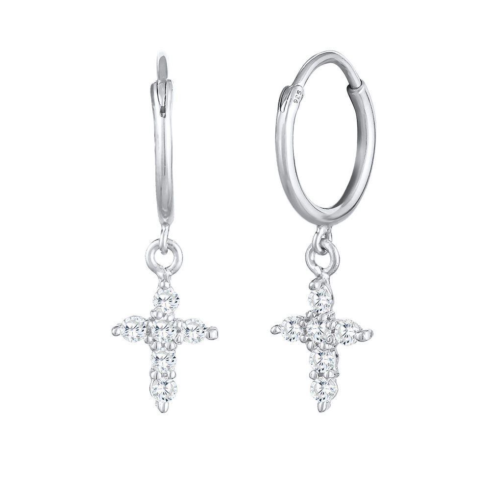 Elli Elli Boucles d'Oreilles Créoles pendentif femme croix avec cristaux zirconium en  Boucles d'oreilles