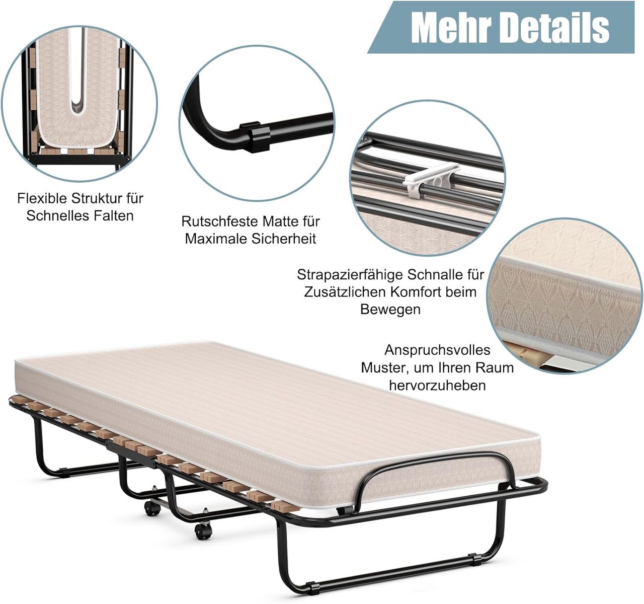 Costway 80x190cm Gästebett mit Matratze aus Rückstellschaum