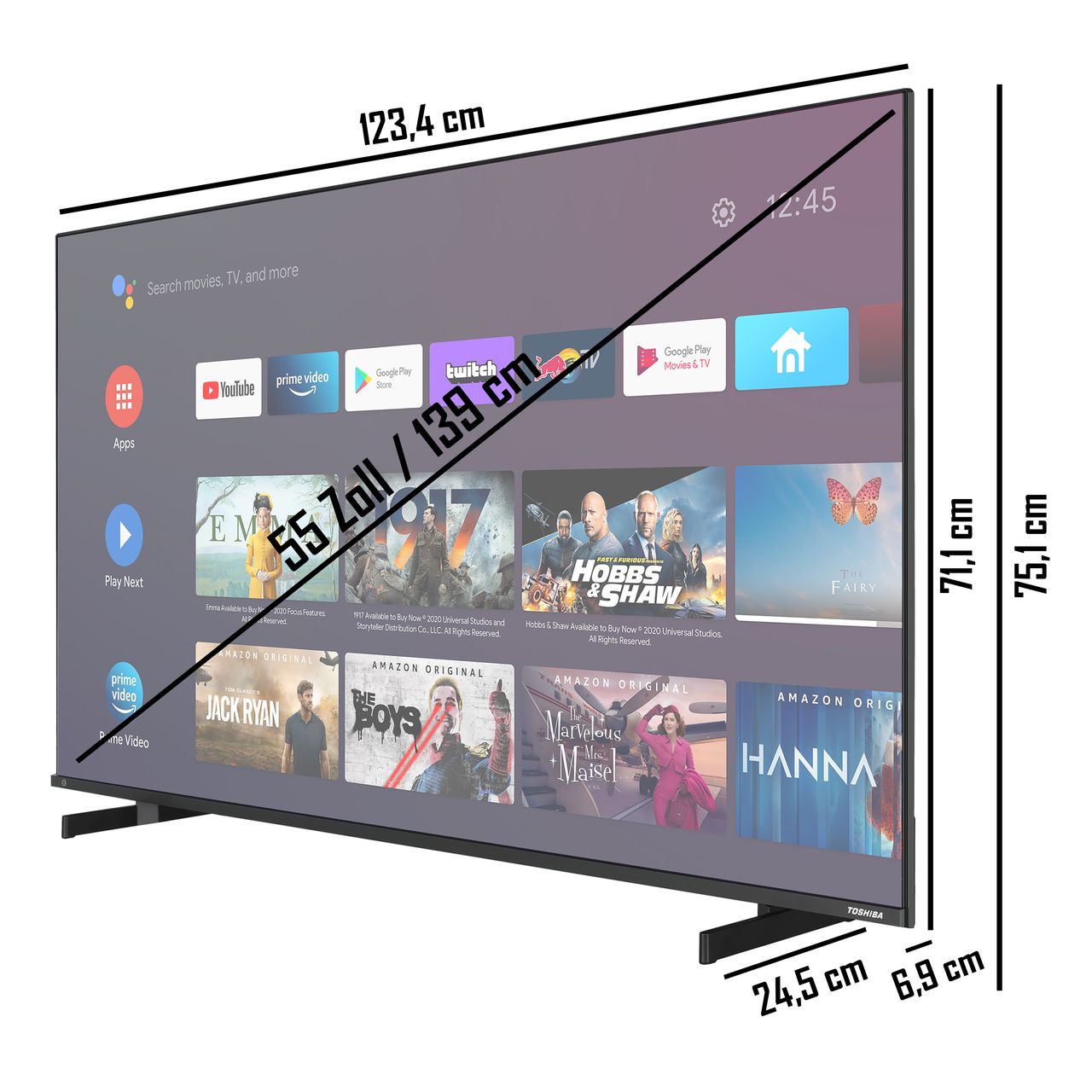 Toshiba 55UA5D63DGY 55 Zoll Fernseher (4K UHD, HDR Dolby Vision, Android Smart TV, Sound by Onkyo)