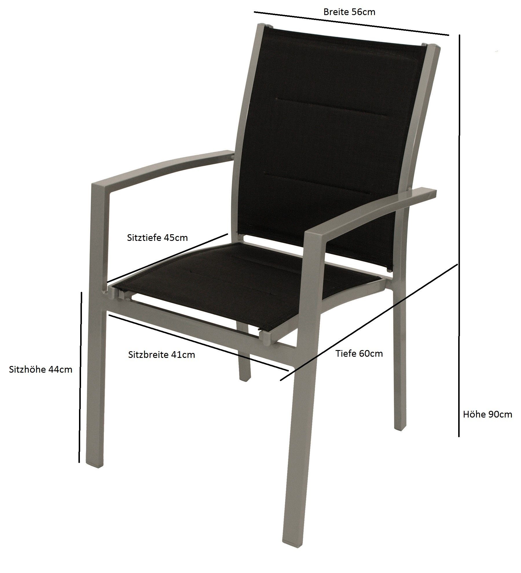 DEGAMO Garten-Essgruppe BAJAZZO 7-teilig, 6x Stapelsessel, 1x Ausziehtisch 175/245x100cm, Alu silbergrau