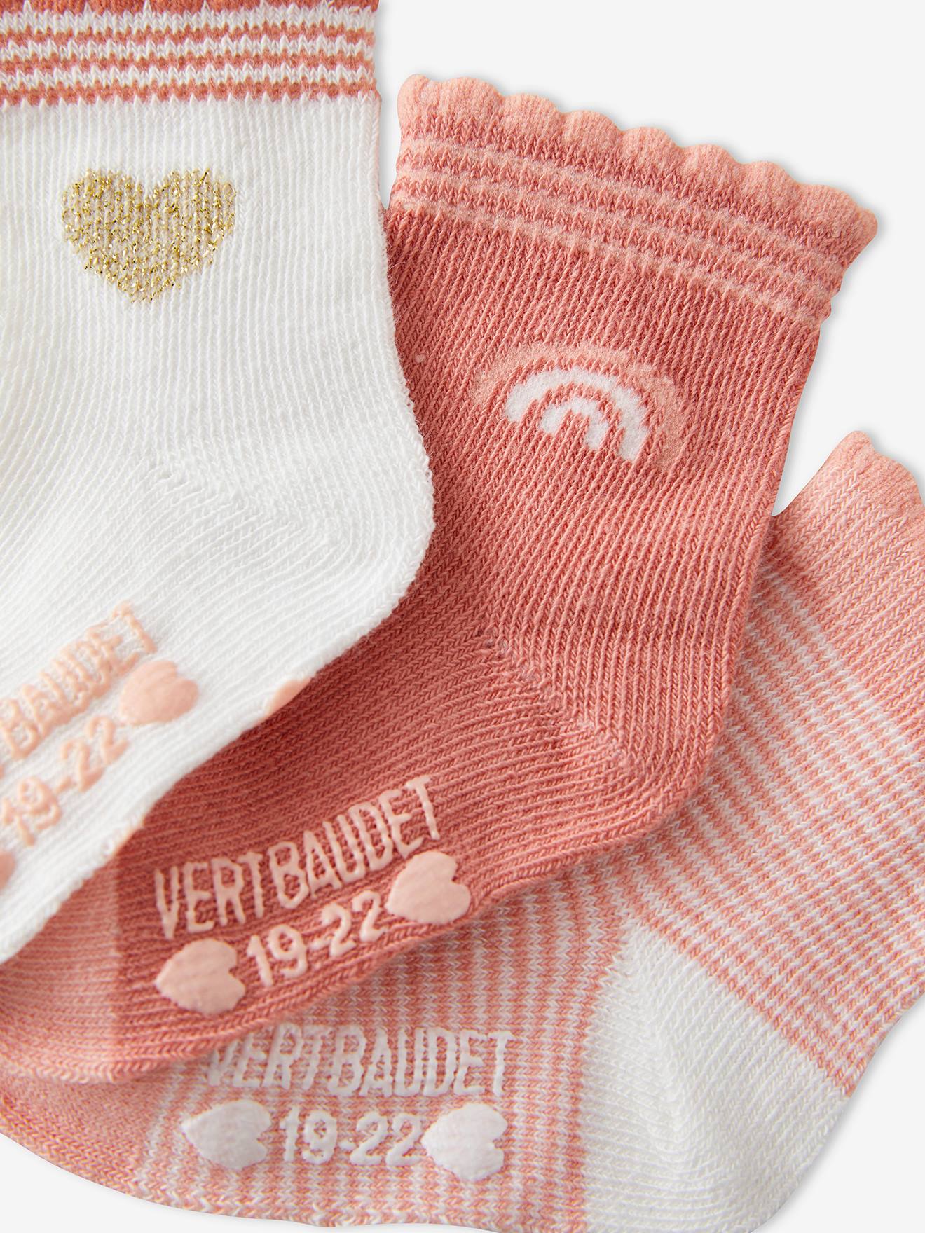 Lot de 3 paires de chaussettes c½ur bébé fille BASICS lot rose clair