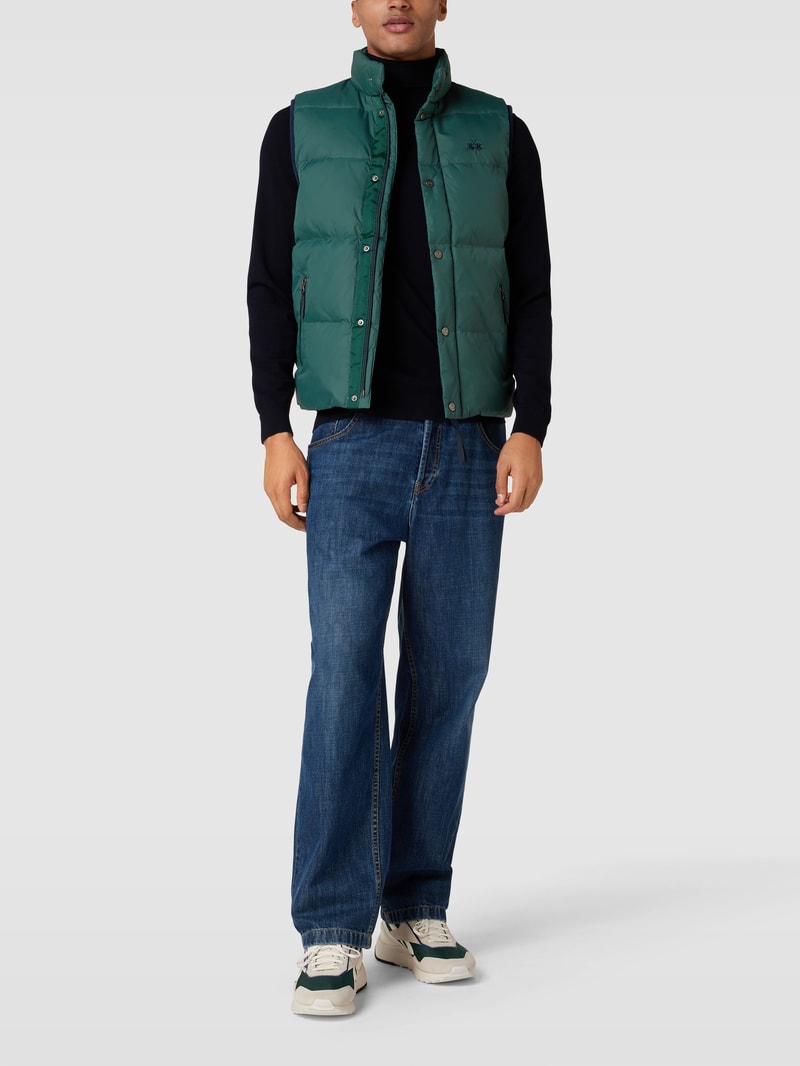 Daunenweste mit Label-Stitching in petrol