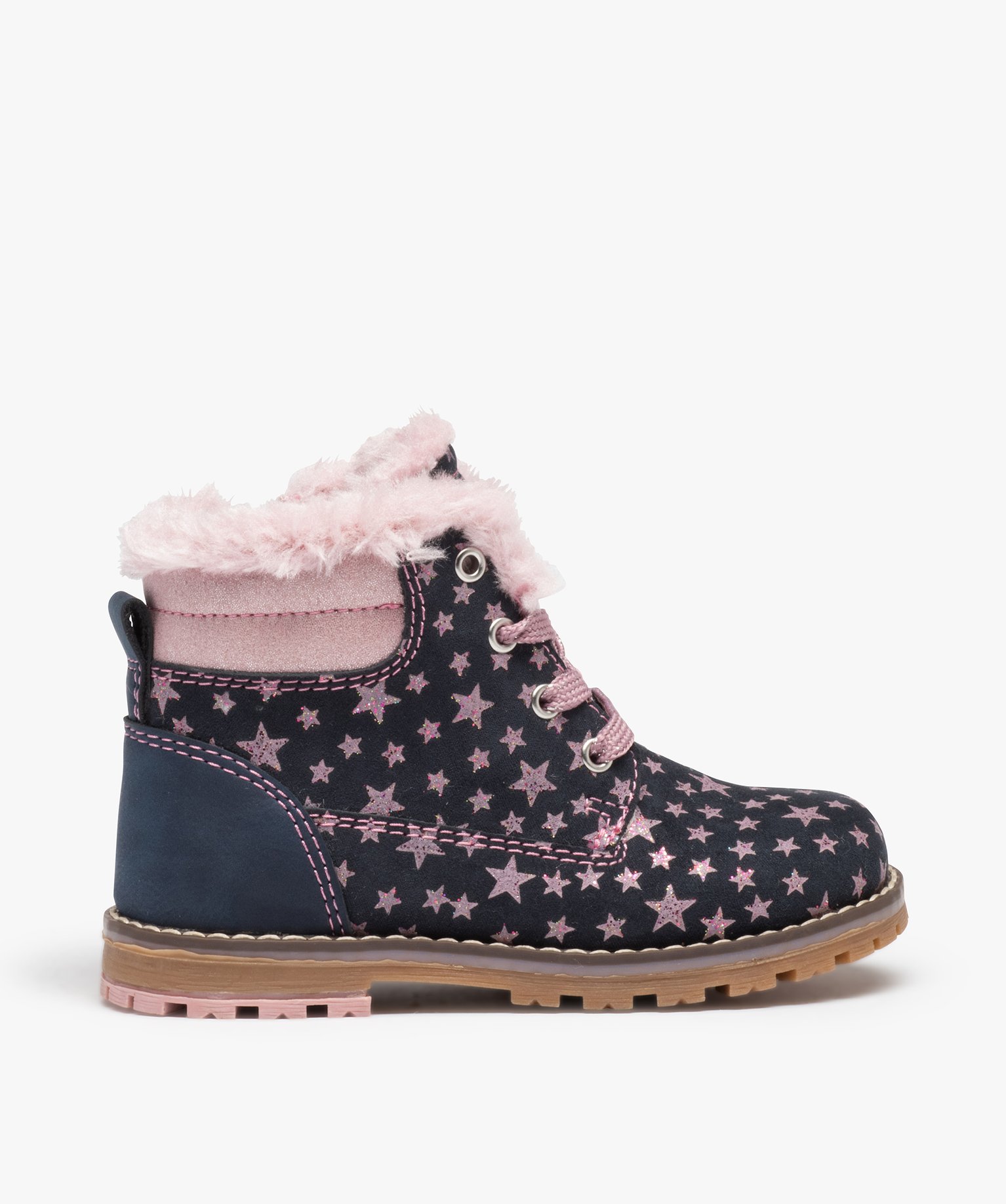 Boots fourrées fille style montagne à étoiles pailletées bleu | GEMO