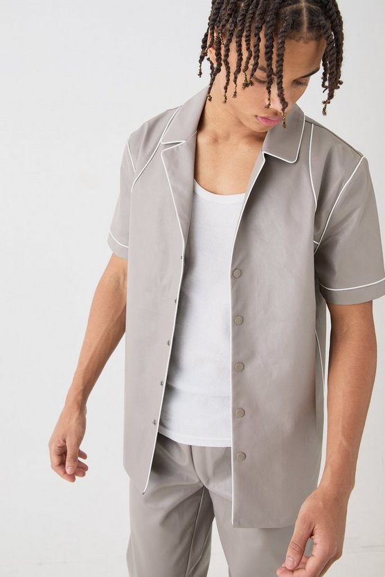 Short Sleeve Revere Piped Pu Shirt & Trouser Set