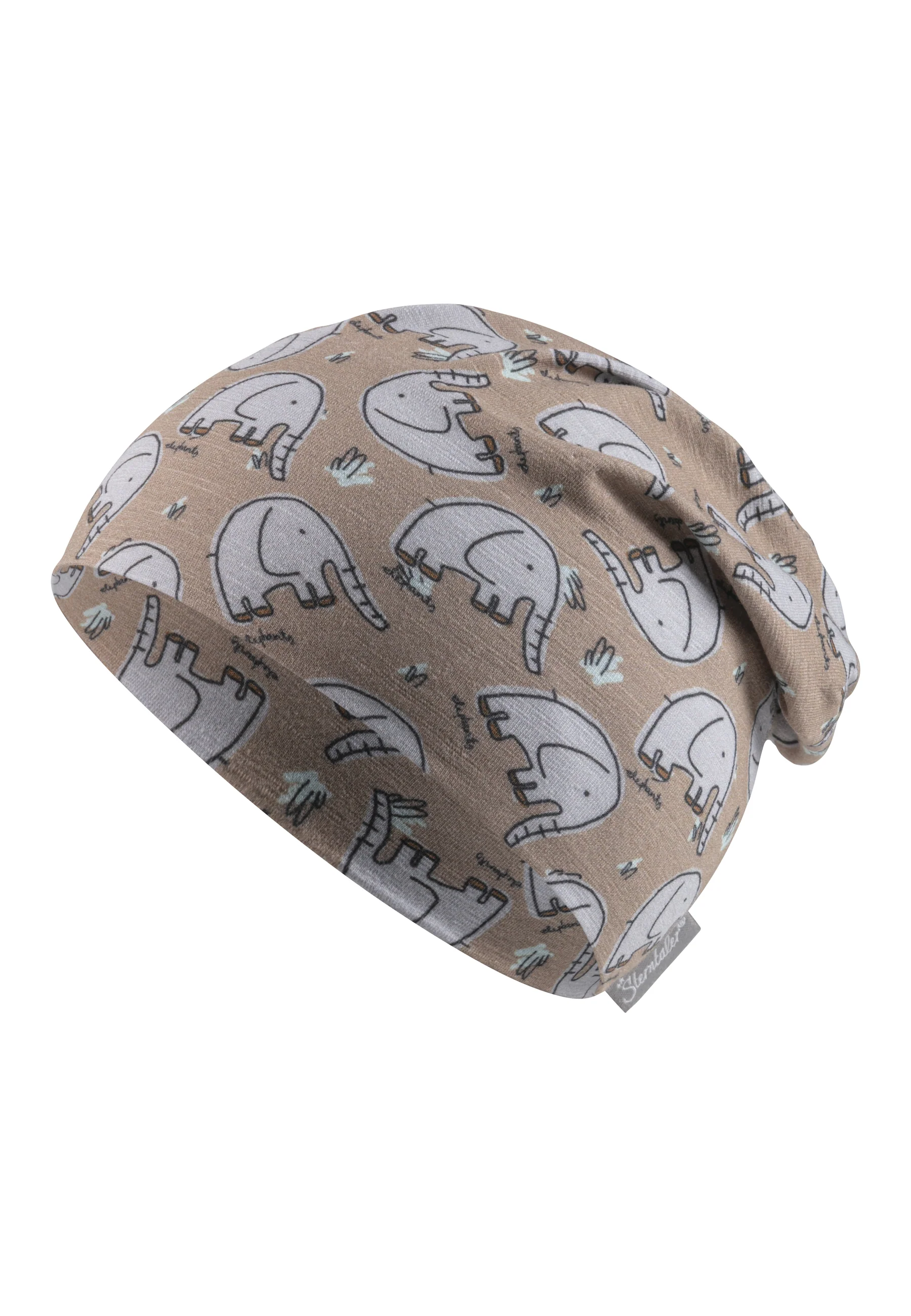 Beanie bedruckt mit einem Allover-Elefanten Motiv