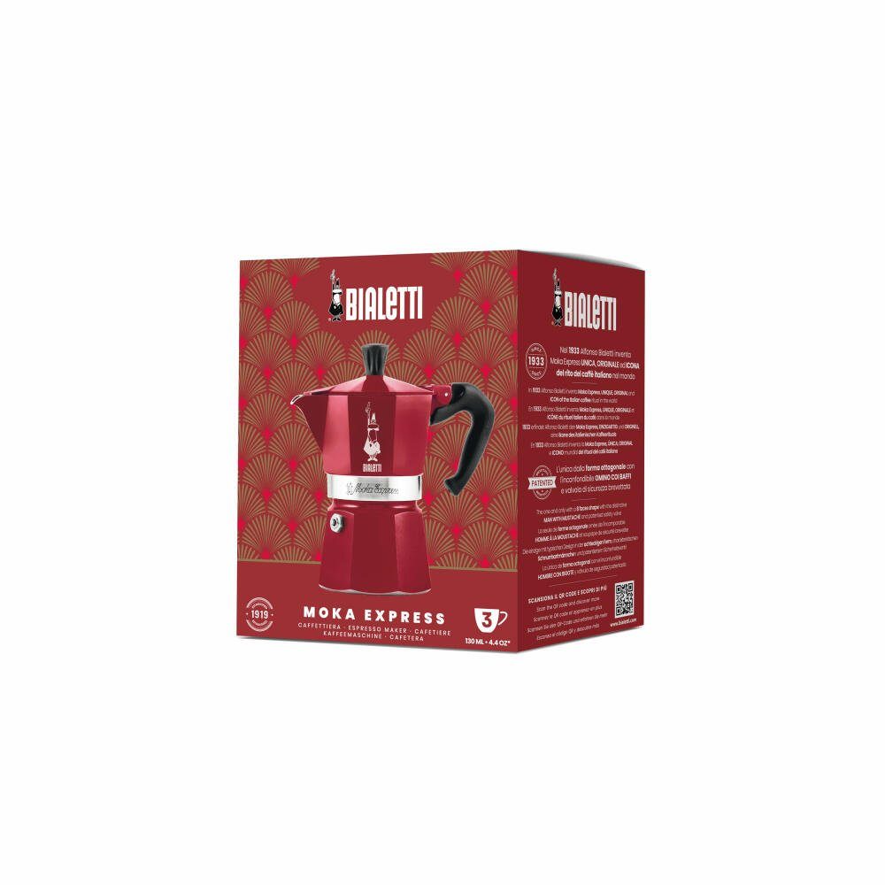 BIALETTI Espressokocher Deco Glamour Moka Express für 3 Tassen Rot
