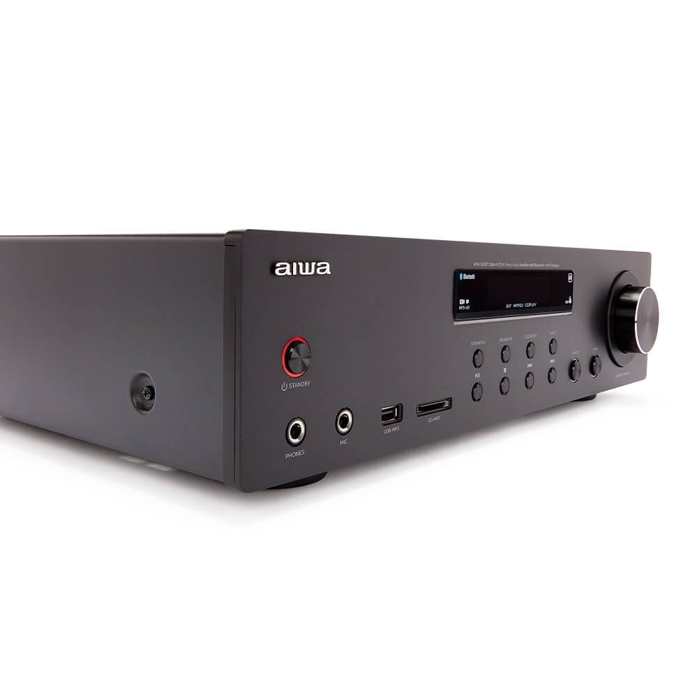 Aiwa AMU-120BT AV-Empfänger und -Verstärker, BT v5.0-Empfänger 2X 60 W Audioverstärker (Anzahl Kanäle: 2, 120 W, Tonregelung Bass & Treble unabhängige Einstellungen +/- 10dB, Kanaltrennung > 80 dB bei 1 kHz, Vollalphanumerisches 16-Zeichen x 2-Zeilen