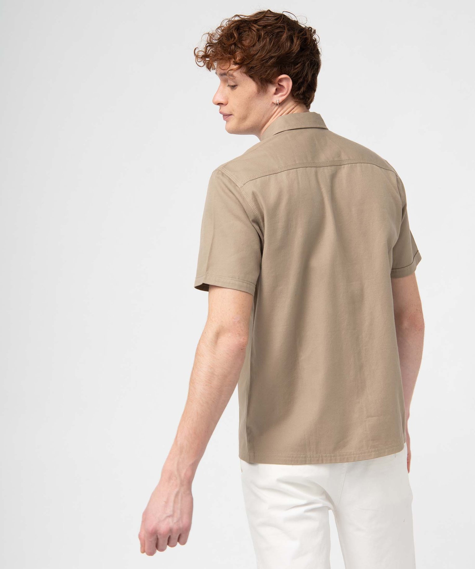 Chemise homme à manches courtes en twill de coton beige | GEMO