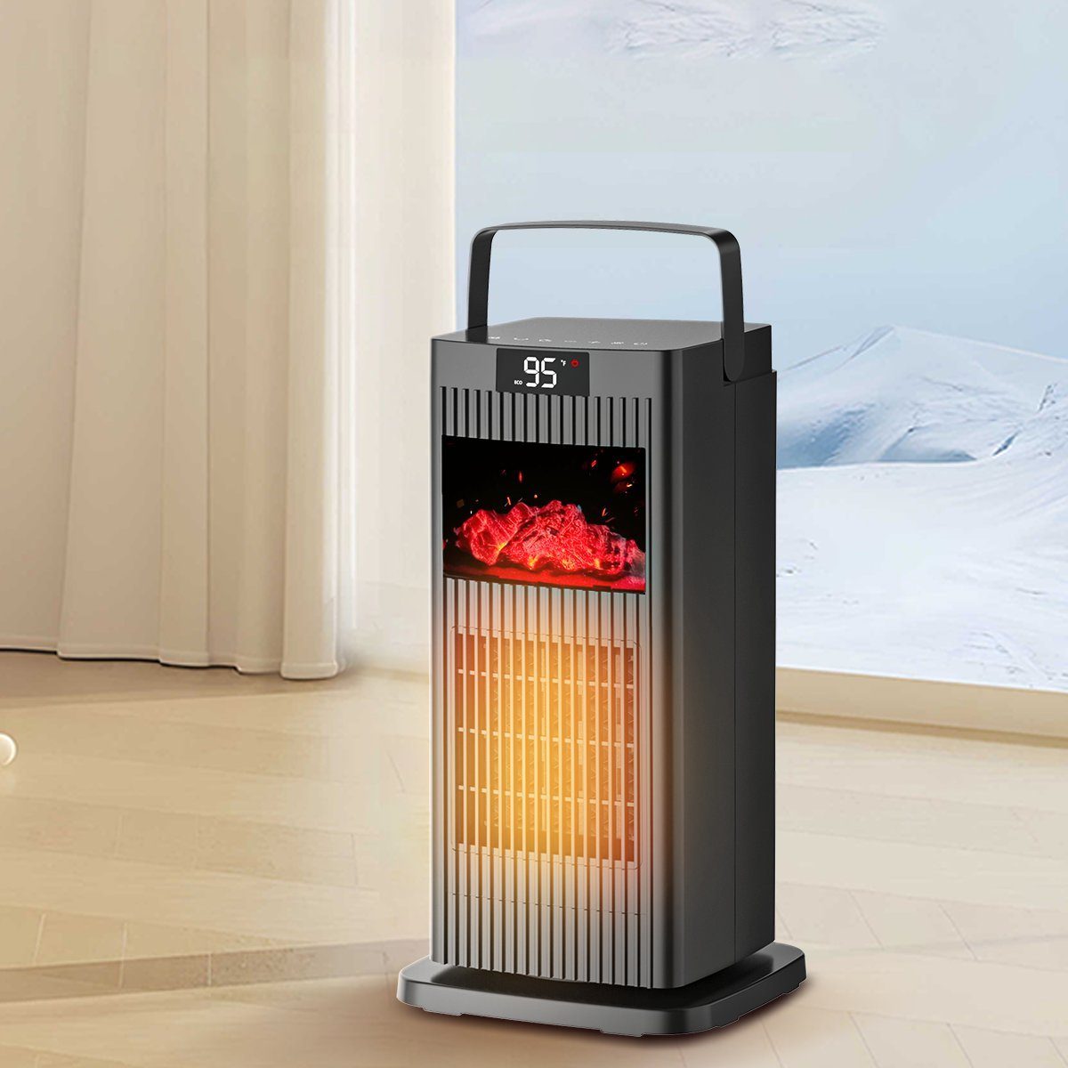 7Magic Heizlüfter Energiesparender Heizgerät 1500W Heizstrahler Leise Standheizstrahler, 1500 W, Elektro Kamin,90° Oszillierend Elektroheizung,12 Std. Timer