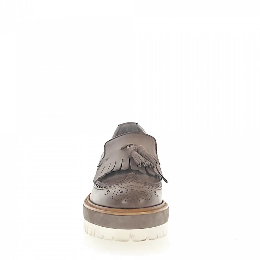 Santoni - Halbschuhe Fransen Lochmuster taupe - grau