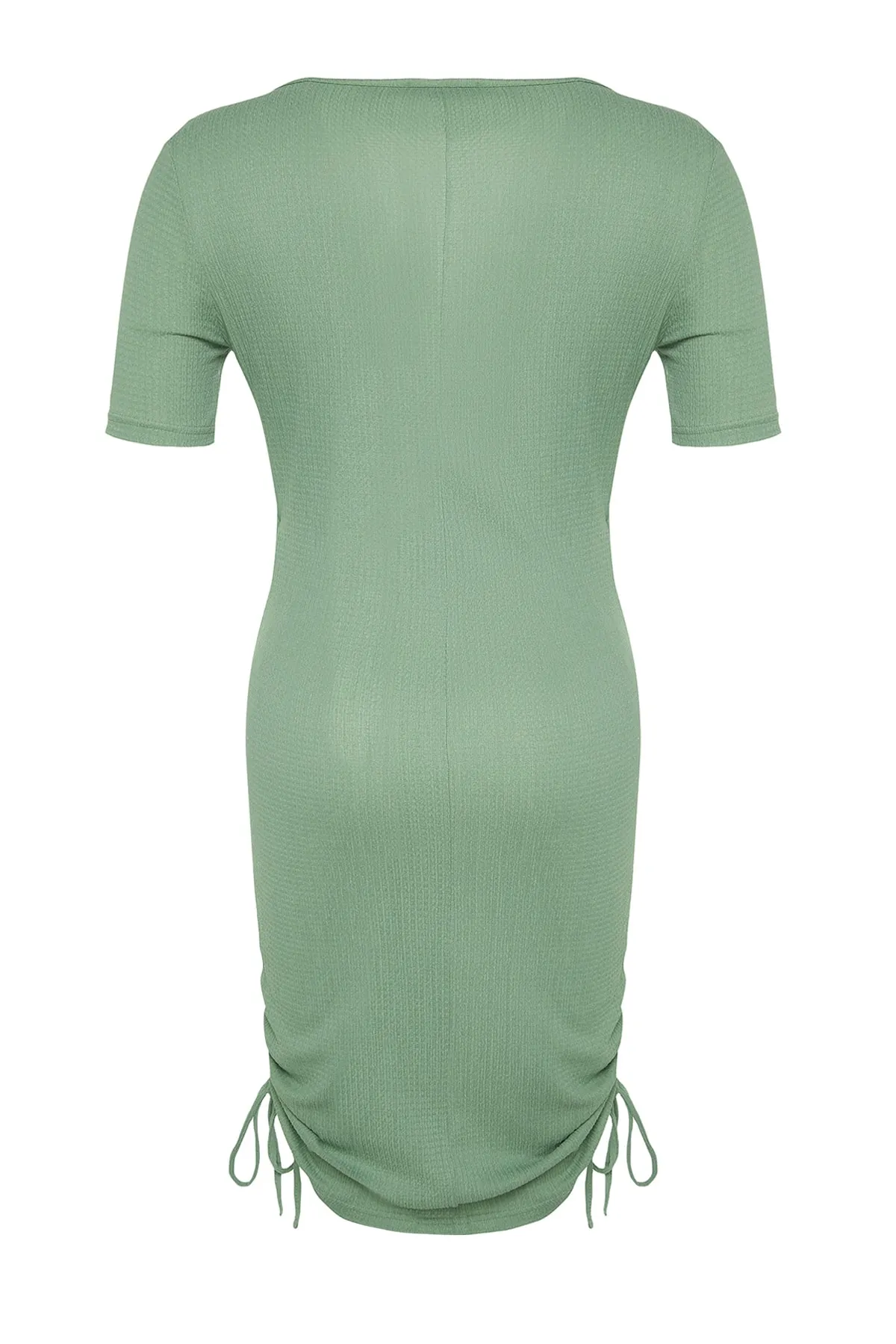 Trendyol Curve  Dunkelmintfarbenes, körperbetontes, seitlich gerafftes Strickkleid mit detailliertem Muster TBBSS22AH0147