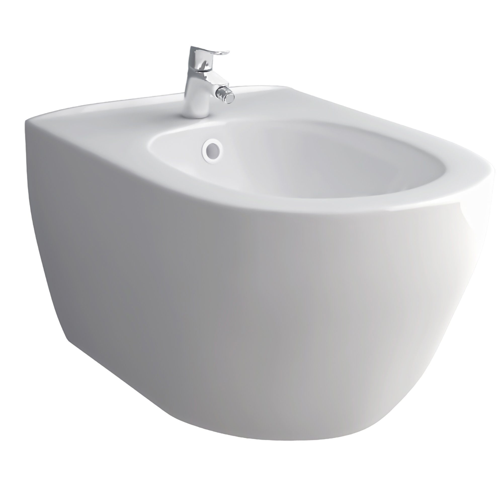 Alpenberger Bidet mit Überlauf und Hahnloch - Hänge Bidet - WC Dusche Taharet Made in EU, Oval, Wandmontage, Waagerecht Abgang, 1-tlg., 1 tlg., Wand-Bidet aus Keramik