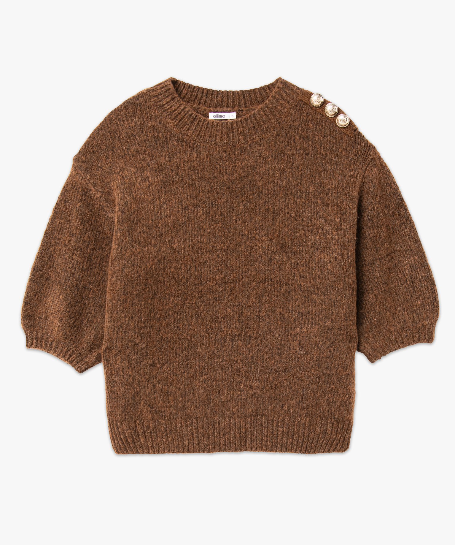 Pull à manches courtes en grosse maille femme marron | GEMO
