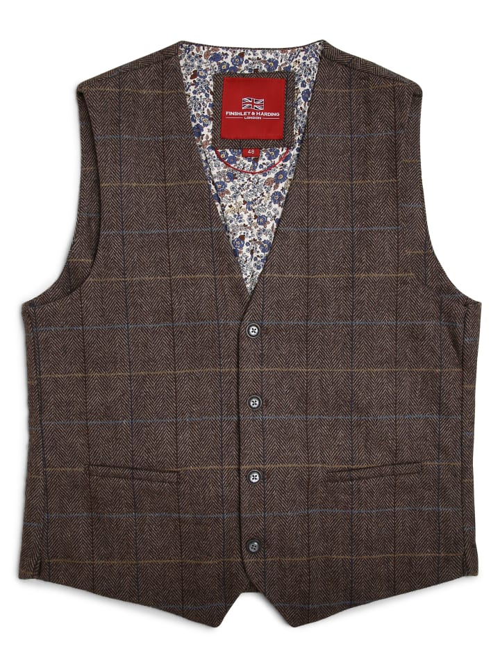 Finshley & Harding London Weste mit Fliege und Einstecktuch in braun blau - 0001 günstig kaufen 46